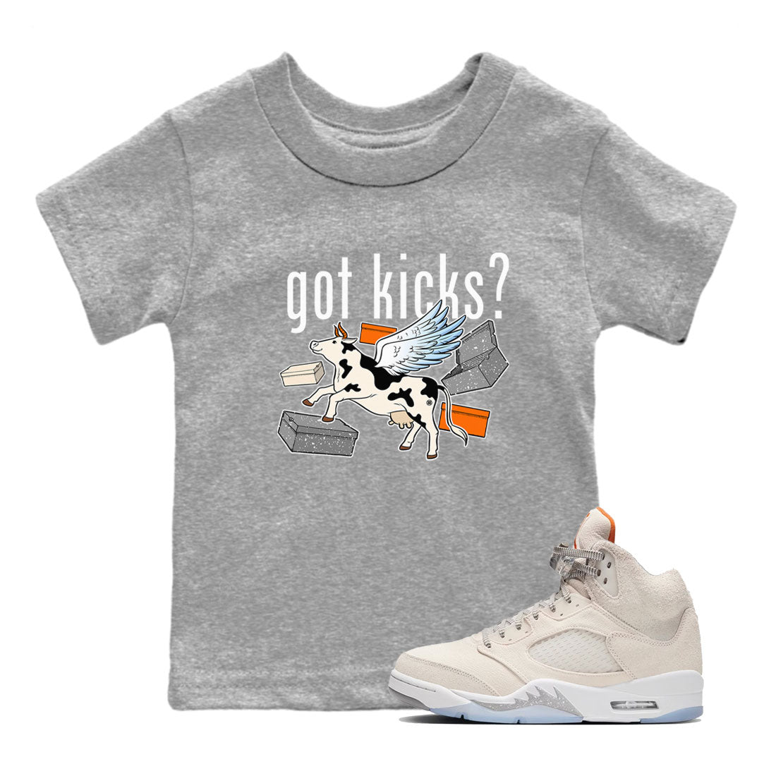 5s Craft shirt to match jordans Cow Got Kicks sneaker tees Air Jordan 5 Craft SNRT sneaker release tees baby toddler Heather Grey 1 cotton Shirt