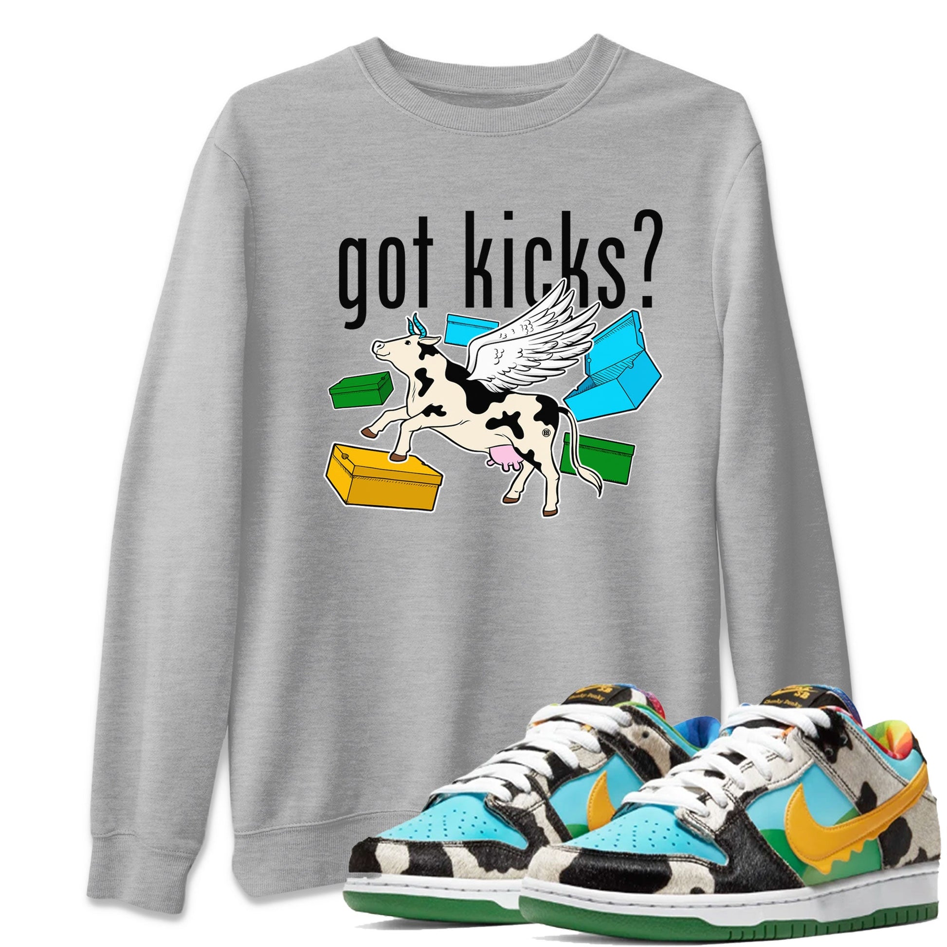 Nike Dunk Chunky Dunky shirt to match jordans Cow Got Kicks sneaker tees Dunks Chunky Dunky SNRT Sneaker Release Tees unisex cotton Heather Grey 1 crew neck shirt