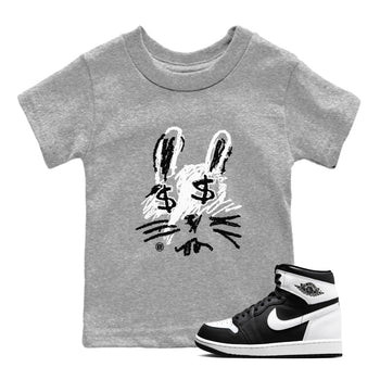 1s Black White shirt to match jordans Crayon Bunny sneaker tees Air Jordan 1 Black White SNRT sneaker release tees baby toddler Heather Grey 1 cotton Shirt
