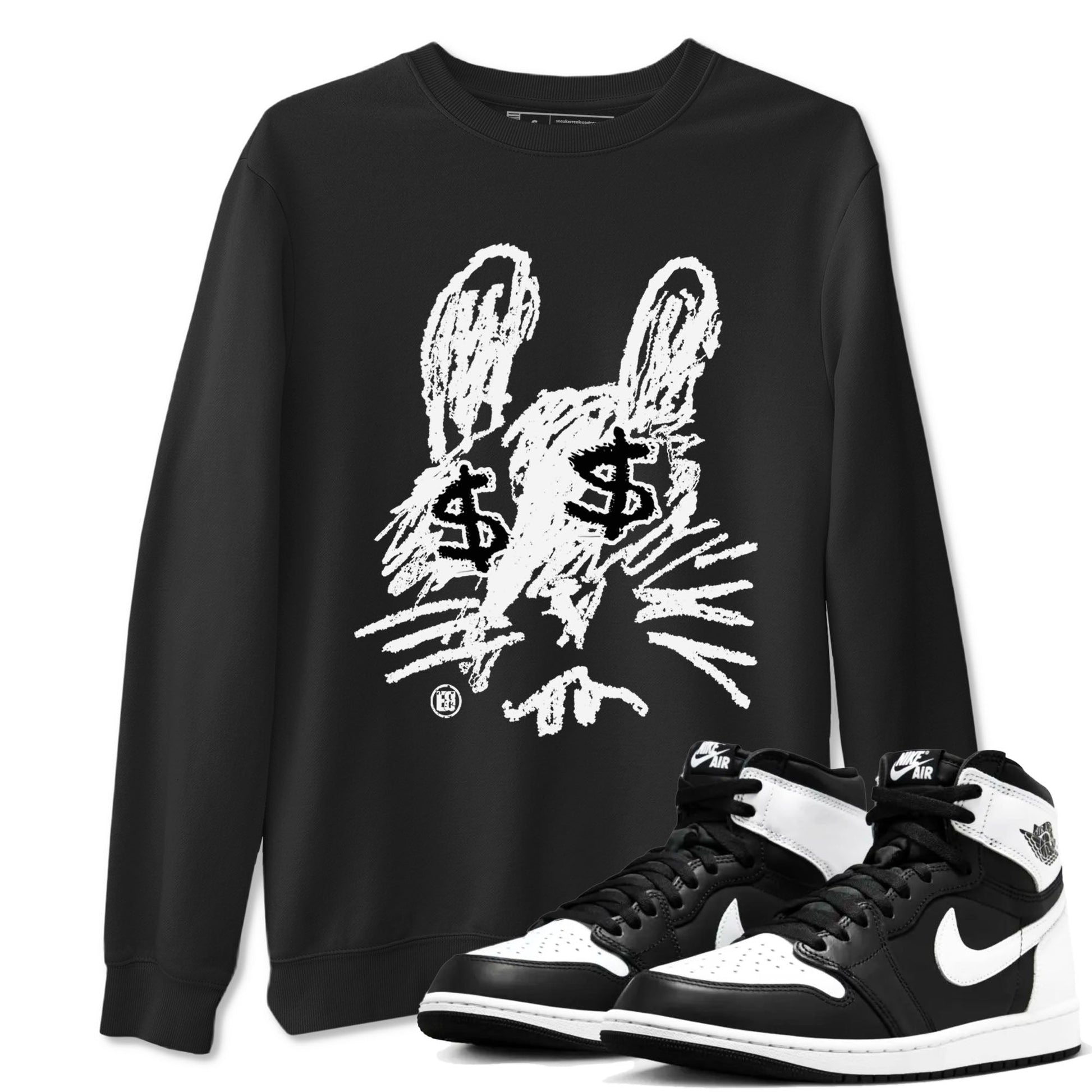 1s Black White shirt to match jordans Crayon Bunny sneaker tees Air Jordan 1 Black White SNRT Sneaker Release Tees unisex cotton Black 1 crew neck shirt