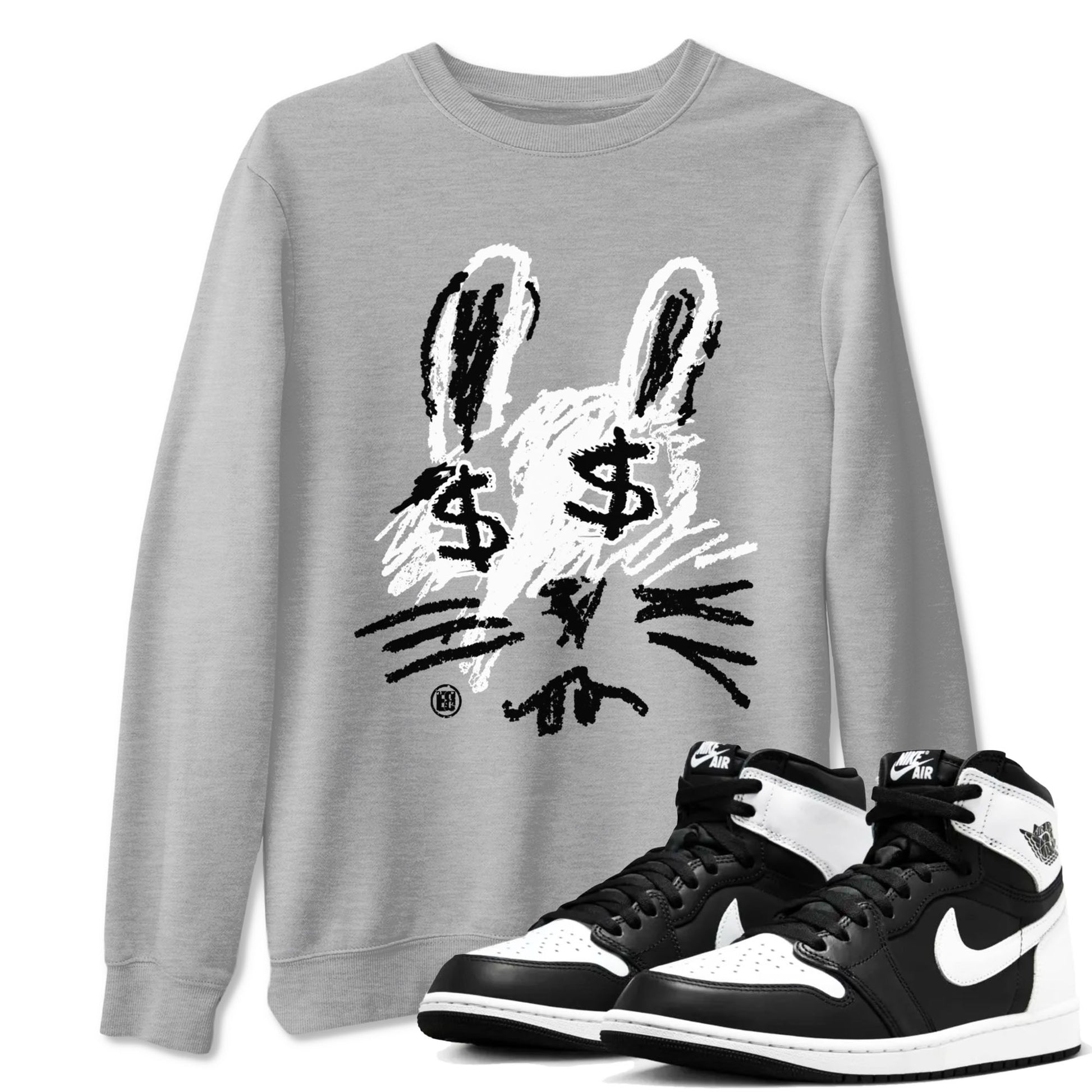 1s Black White shirt to match jordans Crayon Bunny sneaker tees Air Jordan 1 Black White SNRT Sneaker Release Tees unisex cotton Heather Grey 1 crew neck shirt