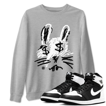 1s Black White shirt to match jordans Crayon Bunny sneaker tees Air Jordan 1 Black White SNRT Sneaker Release Tees unisex cotton Heather Grey 1 crew neck shirt