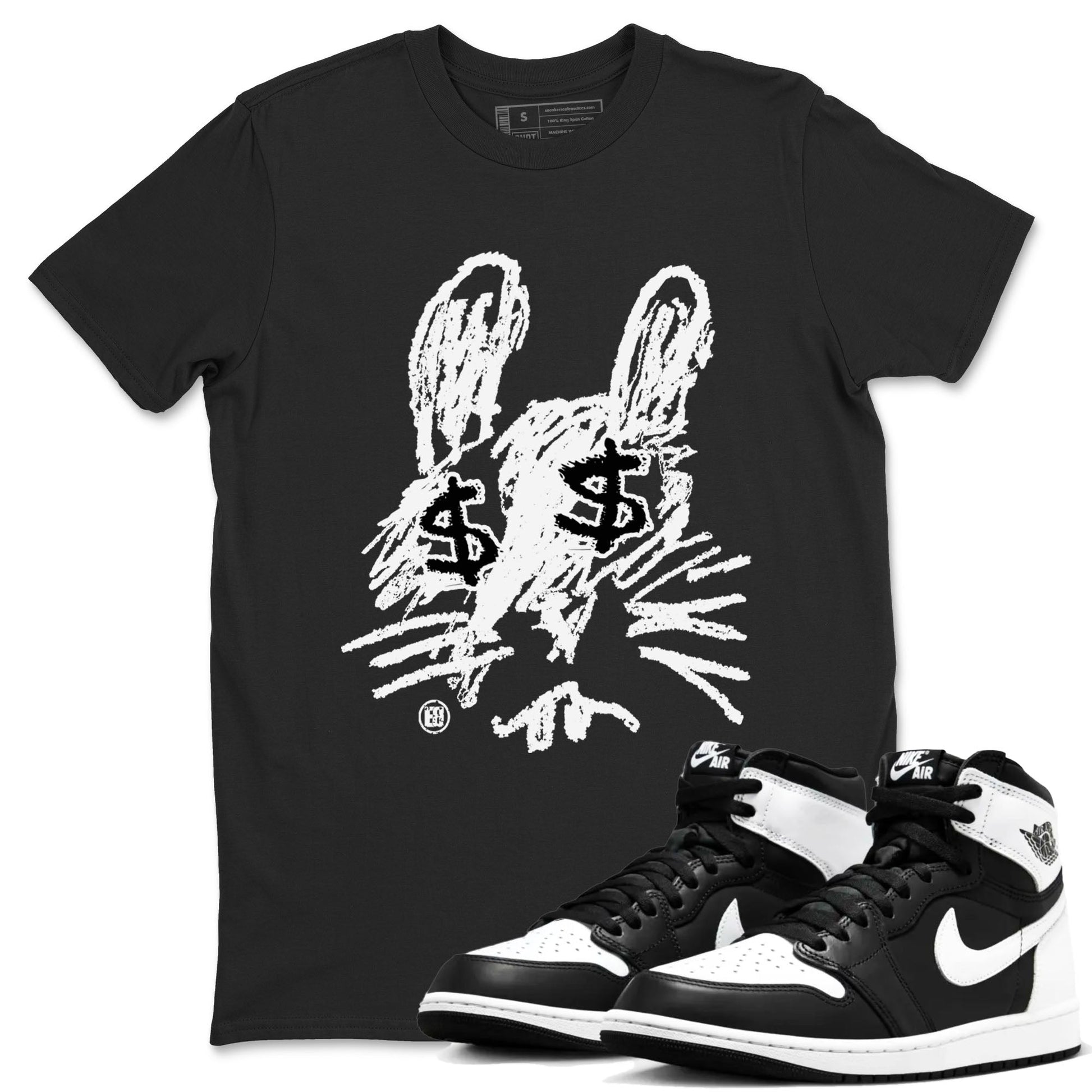 1s Black White shirt to match jordans Crayon Bunny sneaker tees Air Jordan 1 Black White SNRT Sneaker Release Tees unisex cotton Black 1 crew neck shirt