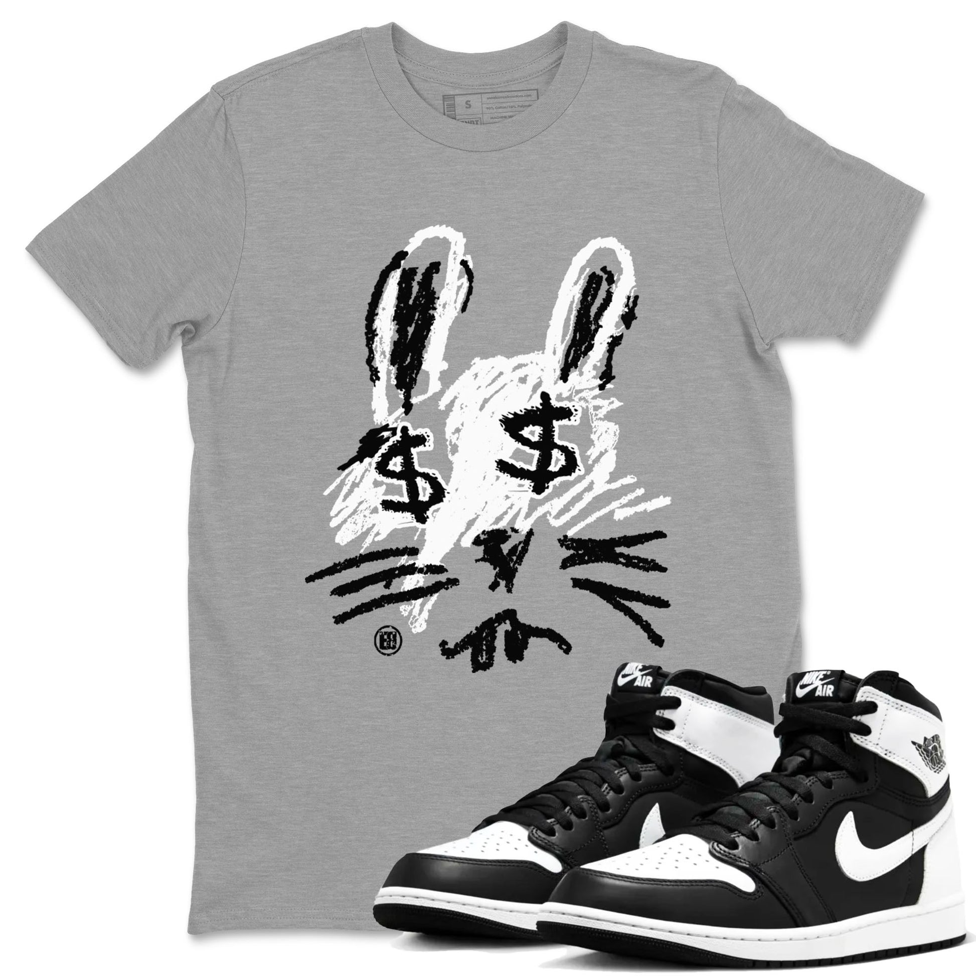 1s Black White shirt to match jordans Crayon Bunny sneaker tees Air Jordan 1 Black White SNRT Sneaker Release Tees unisex cotton Heather Grey 1 crew neck shirt