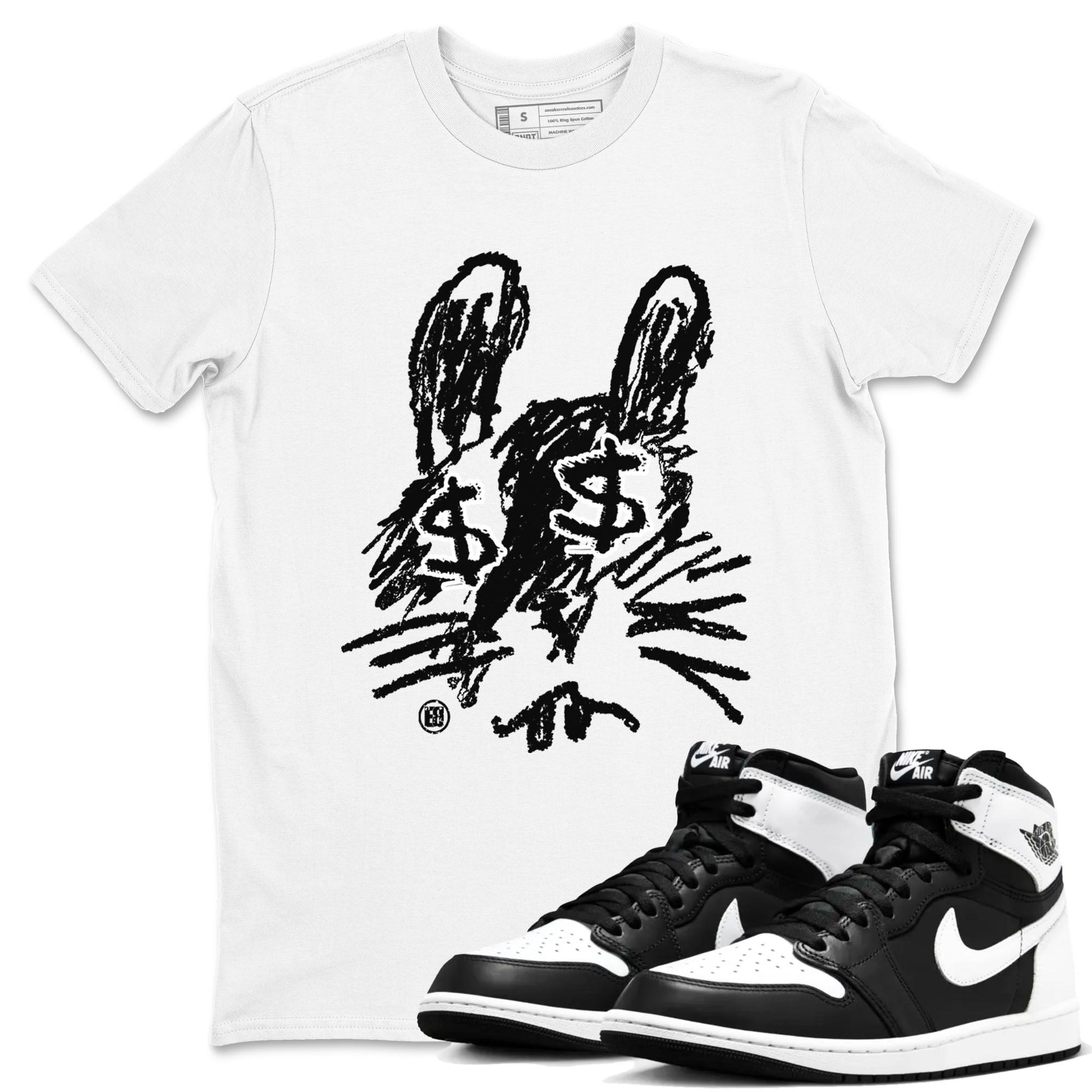 1s Black White shirt to match jordans Crayon Bunny sneaker tees Air Jordan 1 Black White SNRT Sneaker Release Tees unisex cotton White 1 crew neck shirt