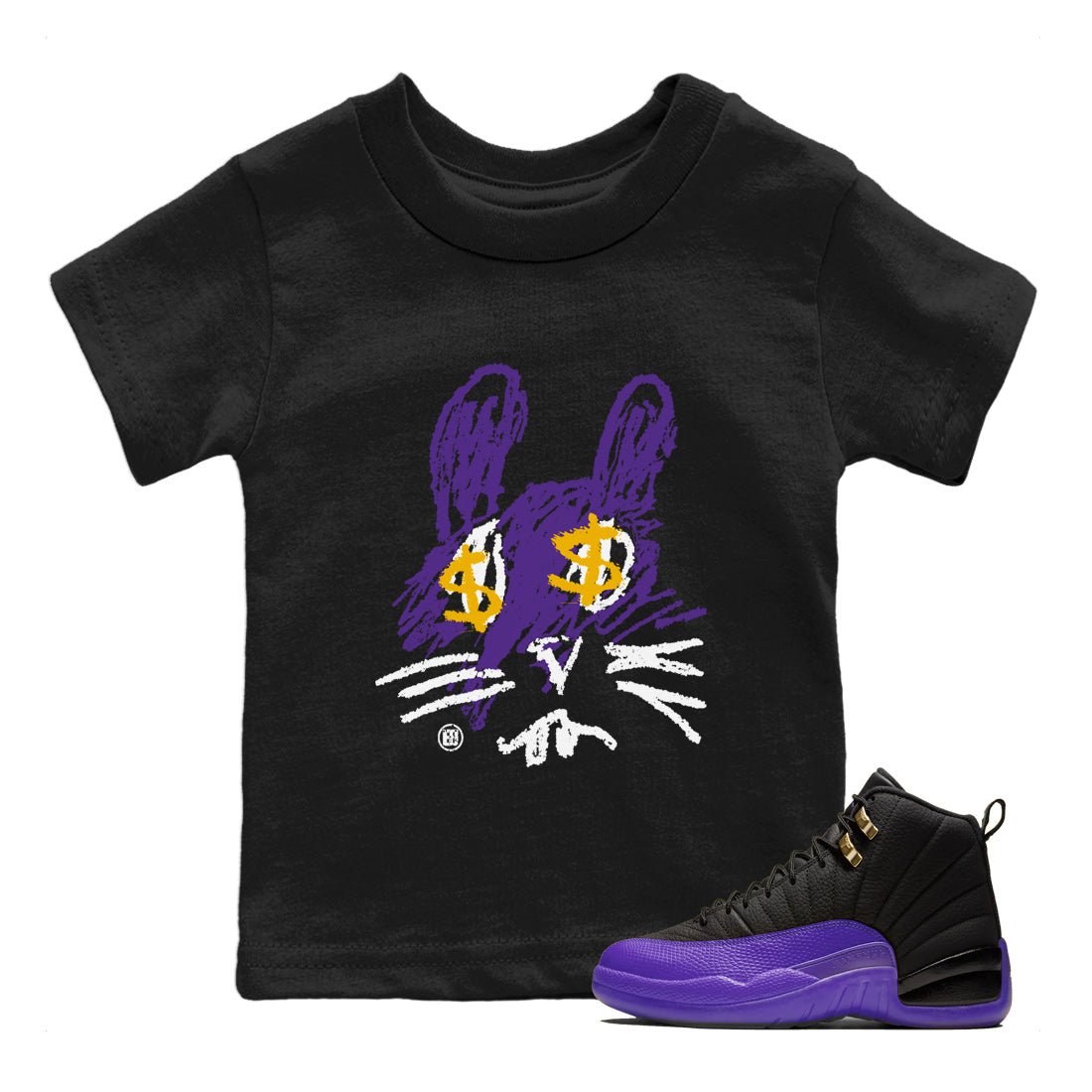 Air Jordan 12 Field Purple Sneaker Match Tees Crayon Bunny Sneaker Tees AJ12 Field Purple SNRT Sneaker Release Tees Kids Shirts Black 1