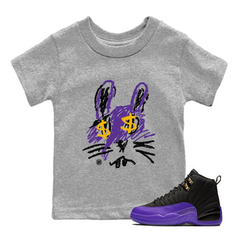 Air Jordan 12 Field Purple Sneaker Match Tees Crayon Bunny Sneaker Tees AJ12 Field Purple SNRT Sneaker Release Tees Kids Shirts Heather Grey 1