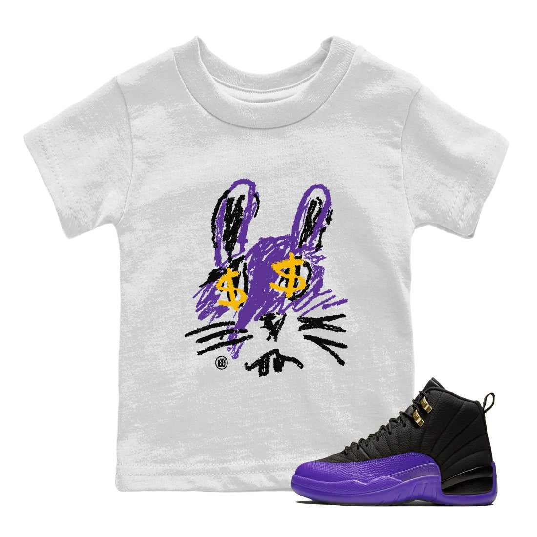 Air Jordan 12 Field Purple Sneaker Match Tees Crayon Bunny Sneaker Tees AJ12 Field Purple SNRT Sneaker Release Tees Kids Shirts White 1