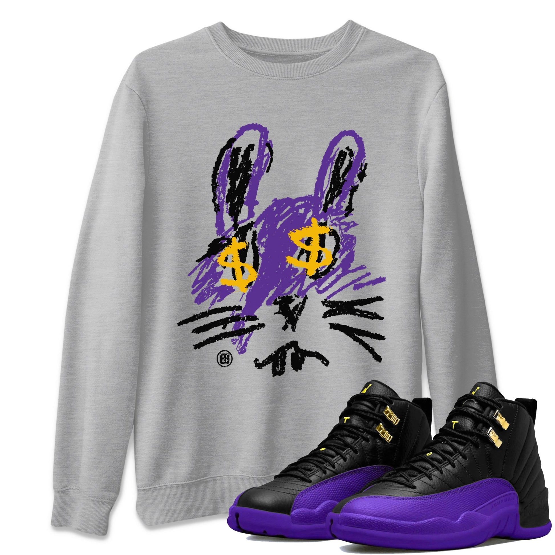 Air Jordan 12 Field Purple Sneaker Match Tees Crayon Bunny Sneaker Tees AJ12 Field Purple SNRT Sneaker Release Tees Unisex Shirts Heather Grey 1