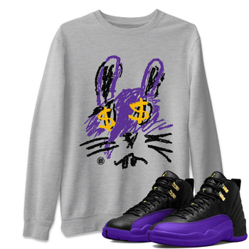 Air Jordan 12 Field Purple Sneaker Match Tees Crayon Bunny Sneaker Tees AJ12 Field Purple SNRT Sneaker Release Tees Unisex Shirts Heather Grey 1