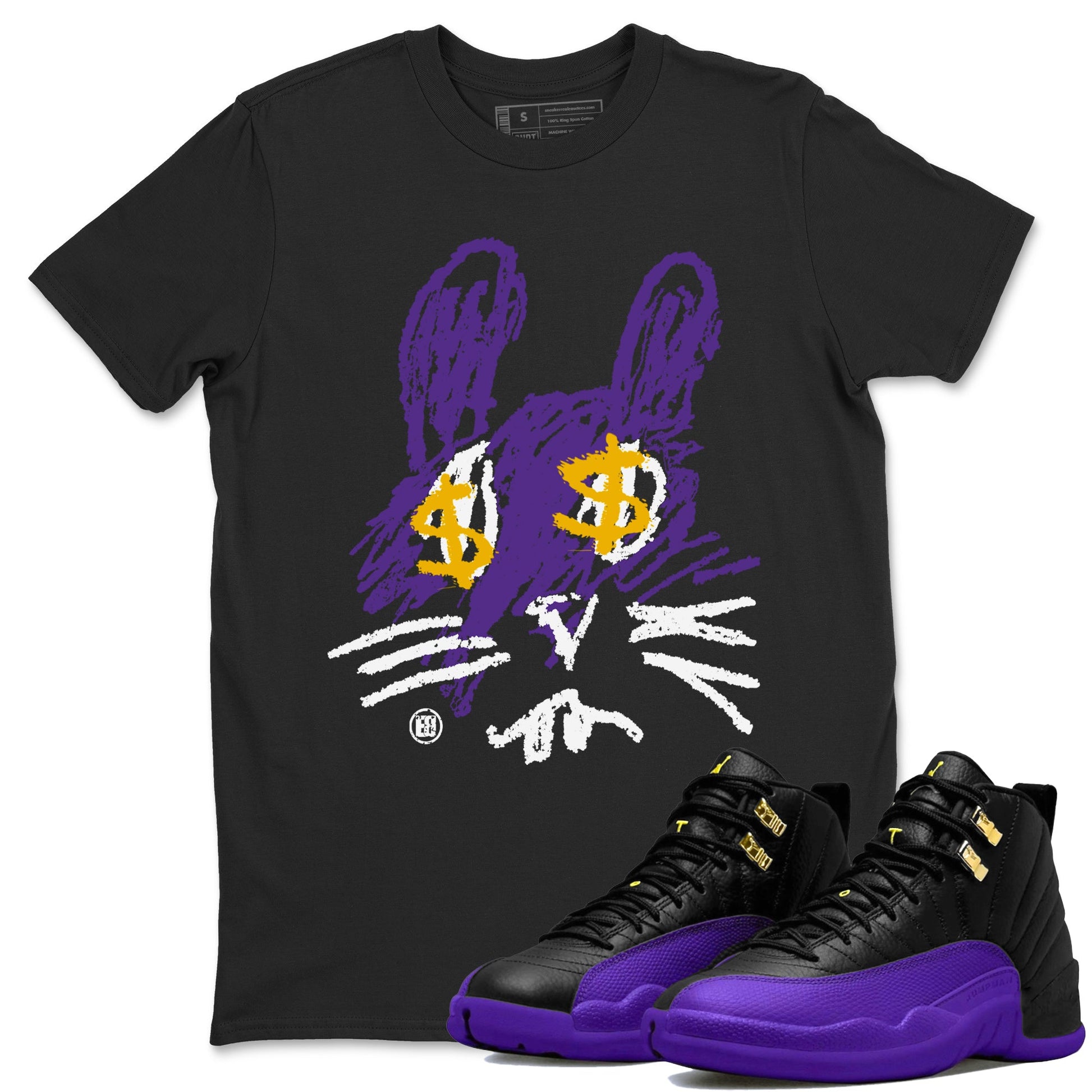 Air Jordan 12 Field Purple Sneaker Match Tees Crayon Bunny Sneaker Tees AJ12 Field Purple SNRT Sneaker Release Tees Unisex Shirts Black 1
