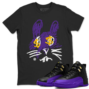 Air Jordan 12 Field Purple Sneaker Match Tees Crayon Bunny Sneaker Tees AJ12 Field Purple SNRT Sneaker Release Tees Unisex Shirts Black 1