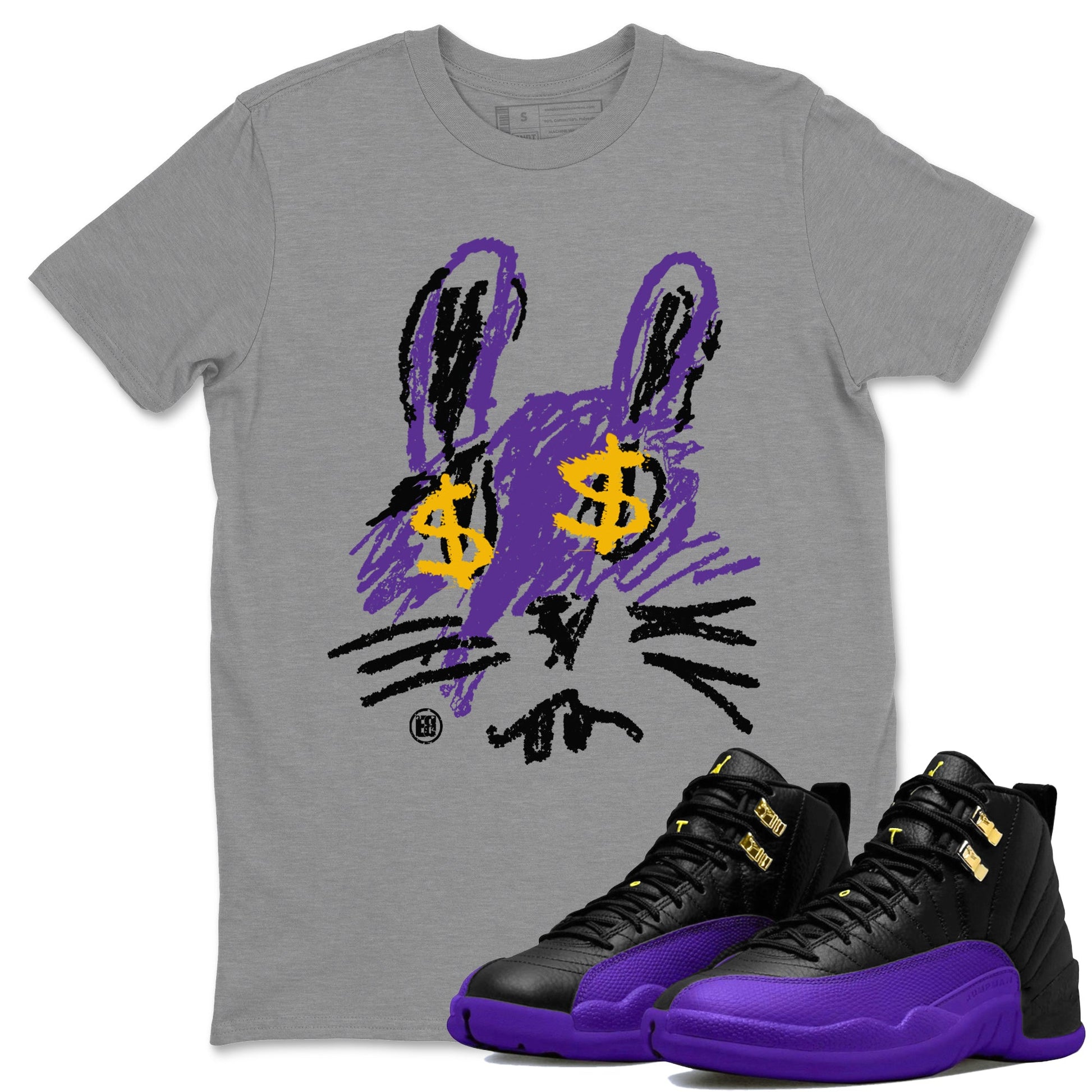 Air Jordan 12 Field Purple Sneaker Match Tees Crayon Bunny Sneaker Tees AJ12 Field Purple SNRT Sneaker Release Tees Unisex Shirts Heather Grey 1