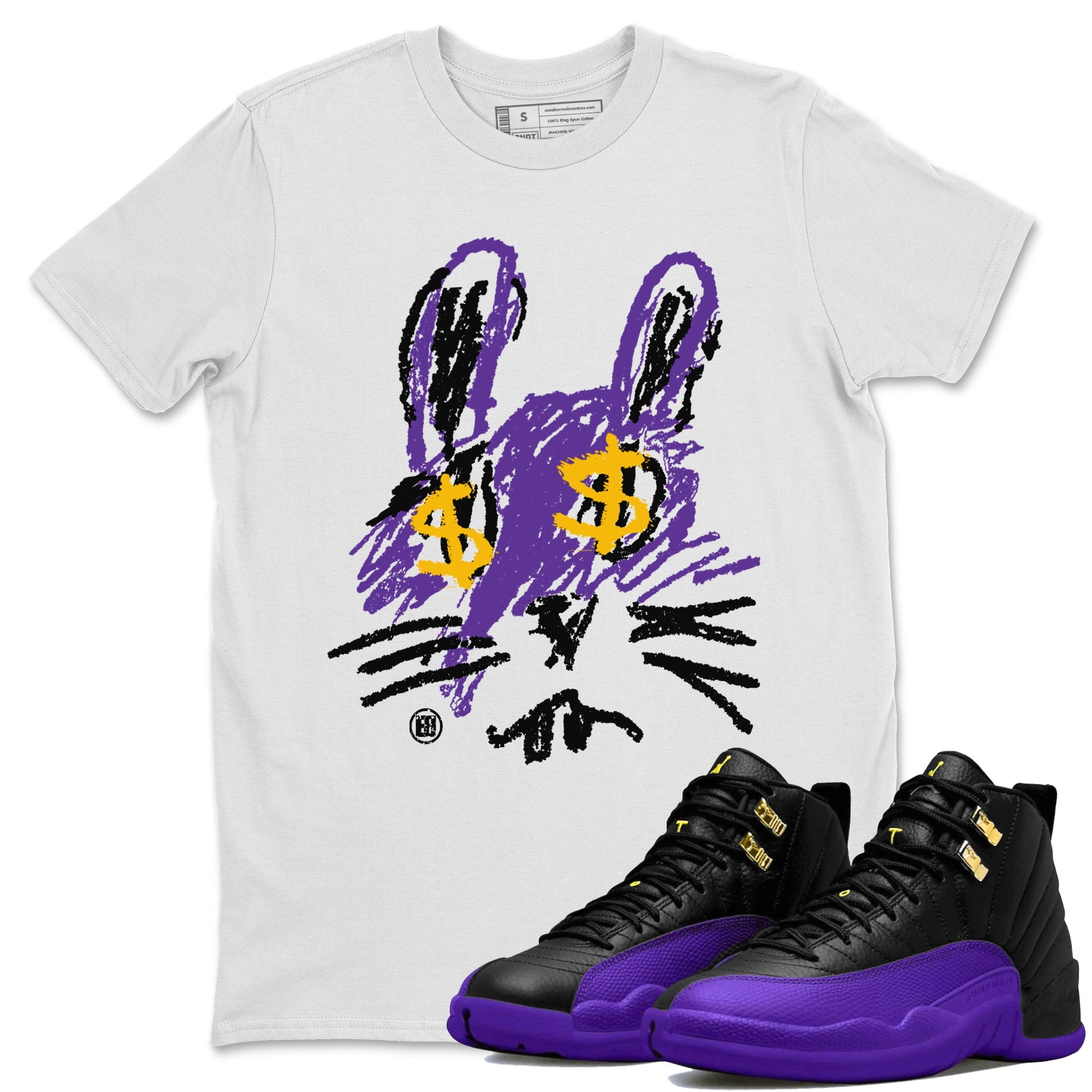 Air Jordan 12 Field Purple Sneaker Match Tees Crayon Bunny Sneaker Tees AJ12 Field Purple SNRT Sneaker Release Tees Unisex Shirts White 1