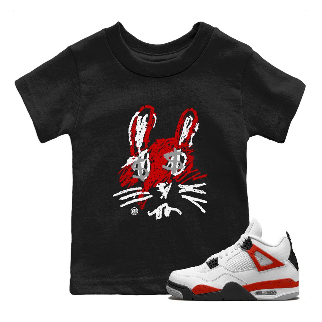 Air Jordan 4 Red Cement Sneaker Match Tees Crayon Bunny Sneaker Tees AJ4 Red Cement Sneaker Release Tees Kids Shirts Black 1