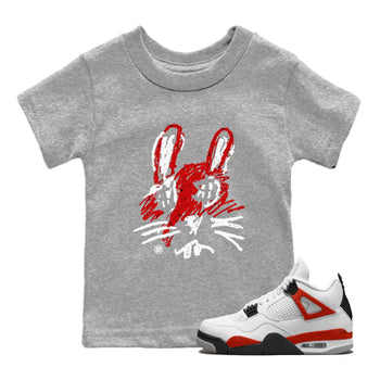 Air Jordan 4 Red Cement Sneaker Match Tees Crayon Bunny Sneaker Tees AJ4 Red Cement Sneaker Release Tees Kids Shirts Heather Grey 1