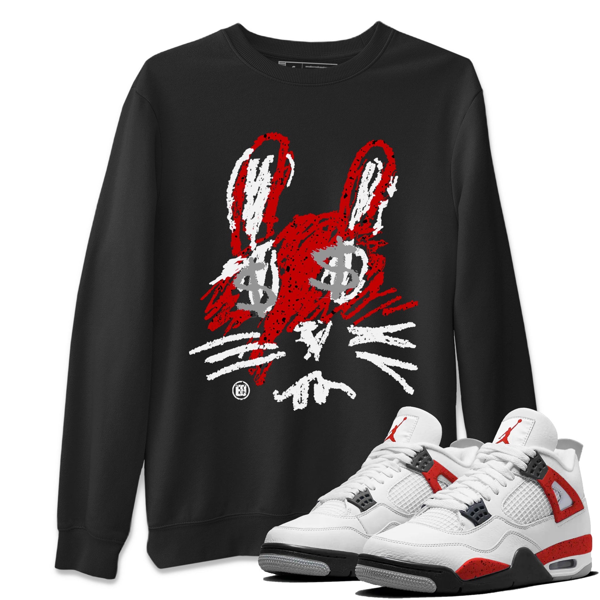 Air Jordan 4 Red Cement Sneaker Match Tees Crayon Bunny Sneaker Tees AJ4 Red Cement Sneaker Release Tees Unisex Shirts Black 1