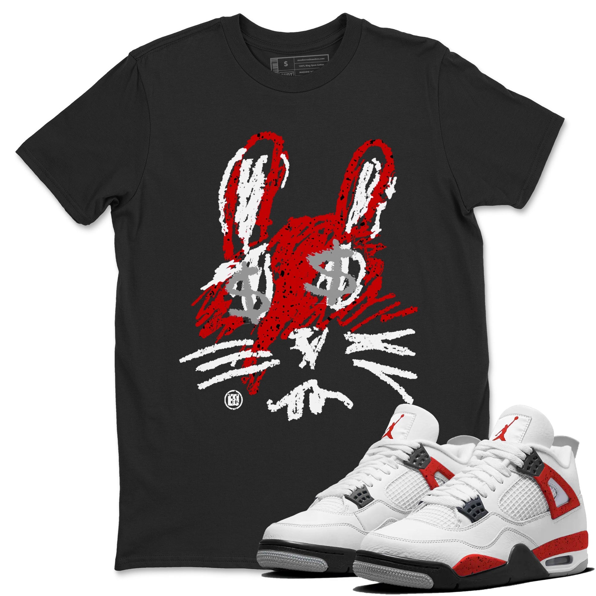 Air Jordan 4 Red Cement Sneaker Match Tees Crayon Bunny Sneaker Tees AJ4 Red Cement Sneaker Release Tees Unisex Shirts Black 1