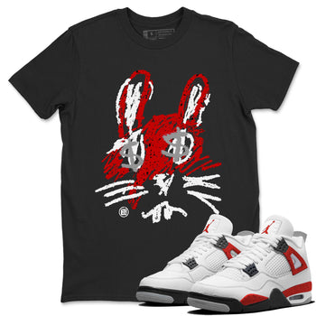 Air Jordan 4 Red Cement Sneaker Match Tees Crayon Bunny Sneaker Tees AJ4 Red Cement Sneaker Release Tees Unisex Shirts Black 1