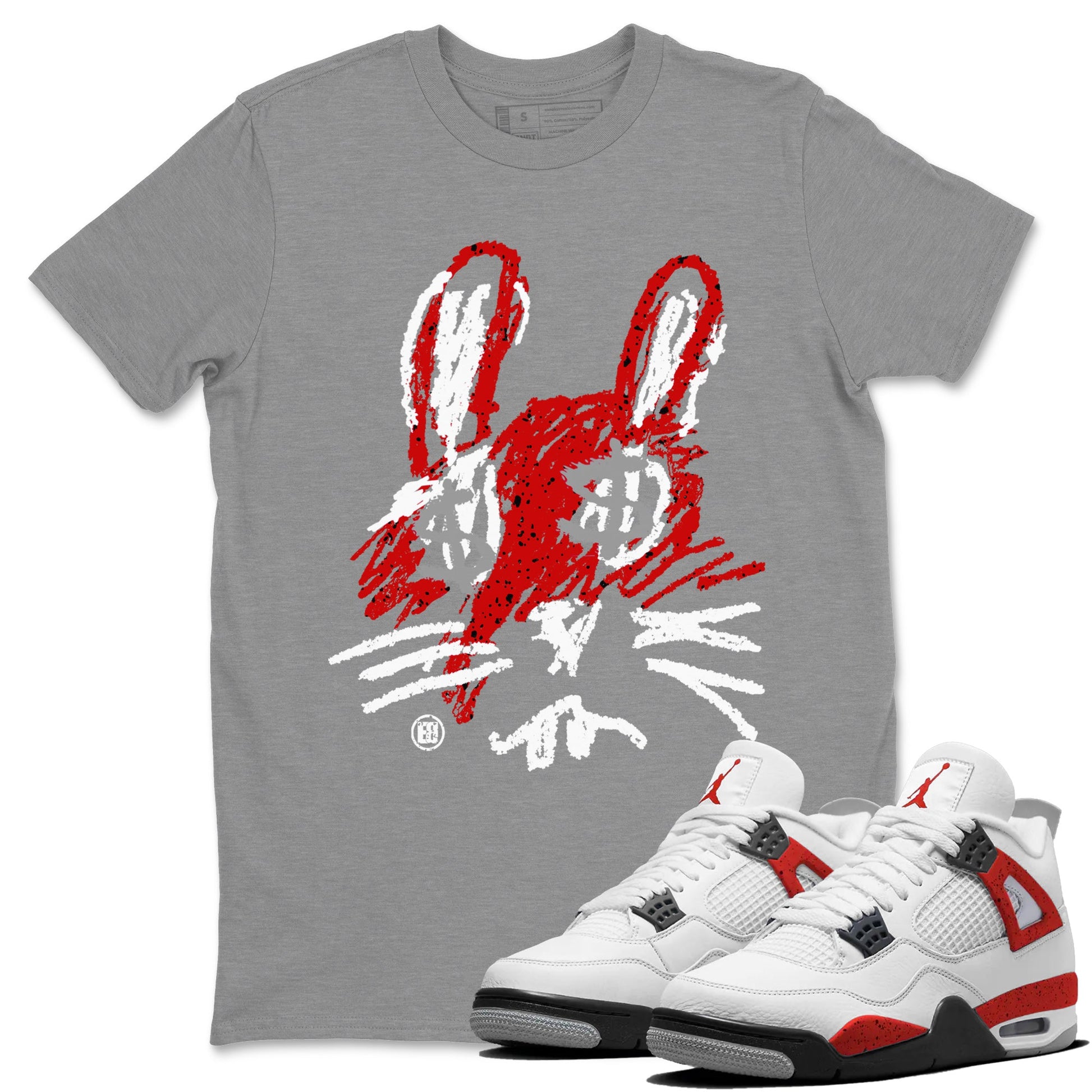Air Jordan 4 Red Cement Sneaker Match Tees Crayon Bunny Sneaker Tees AJ4 Red Cement Sneaker Release Tees Unisex Shirts Heather Grey 1
