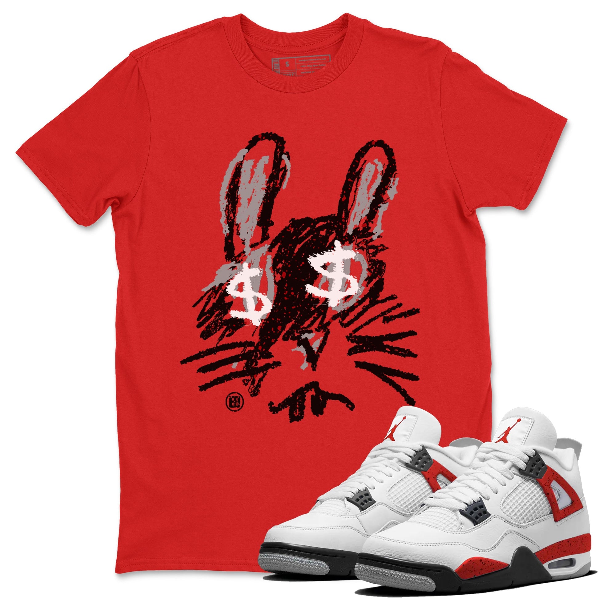 Air Jordan 4 Red Cement Sneaker Match Tees Crayon Bunny Sneaker Tees AJ4 Red Cement Sneaker Release Tees Unisex Shirts Red 1