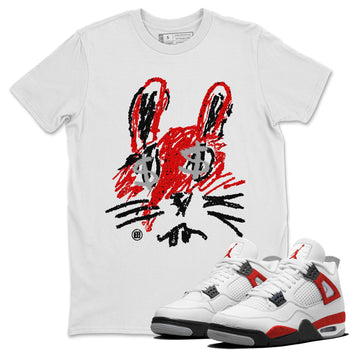 Air Jordan 4 Red Cement Sneaker Match Tees Crayon Bunny Sneaker Tees AJ4 Red Cement Sneaker Release Tees Unisex Shirts White 1
