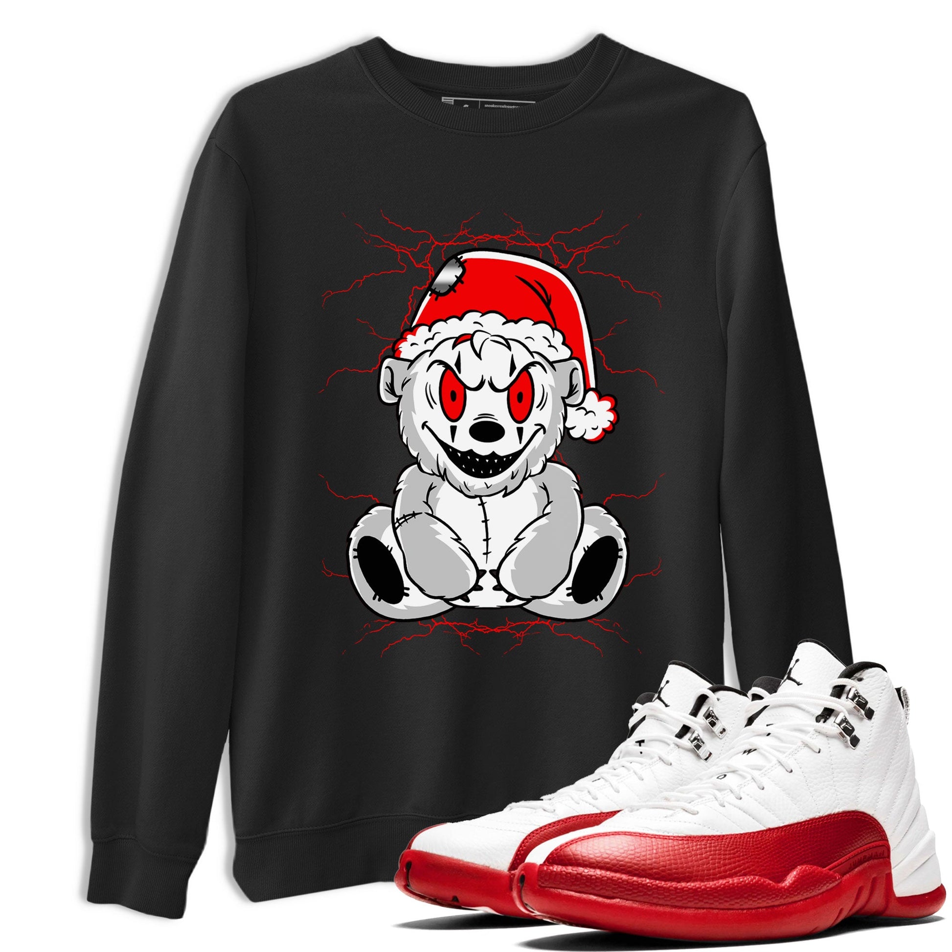 Air Jordan 12 Cherry shirt to match jordans Creepy Bear sneaker matching t-shirt 12s Cherry SNRT Sneaker Release Tees Unisex Black 1 T-Shirt