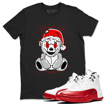 Air Jordan 12 Cherry shirt to match jordans Creepy Bear sneaker matching t-shirt 12s Cherry SNRT Sneaker Release Tees Unisex Black 1 T-Shirt