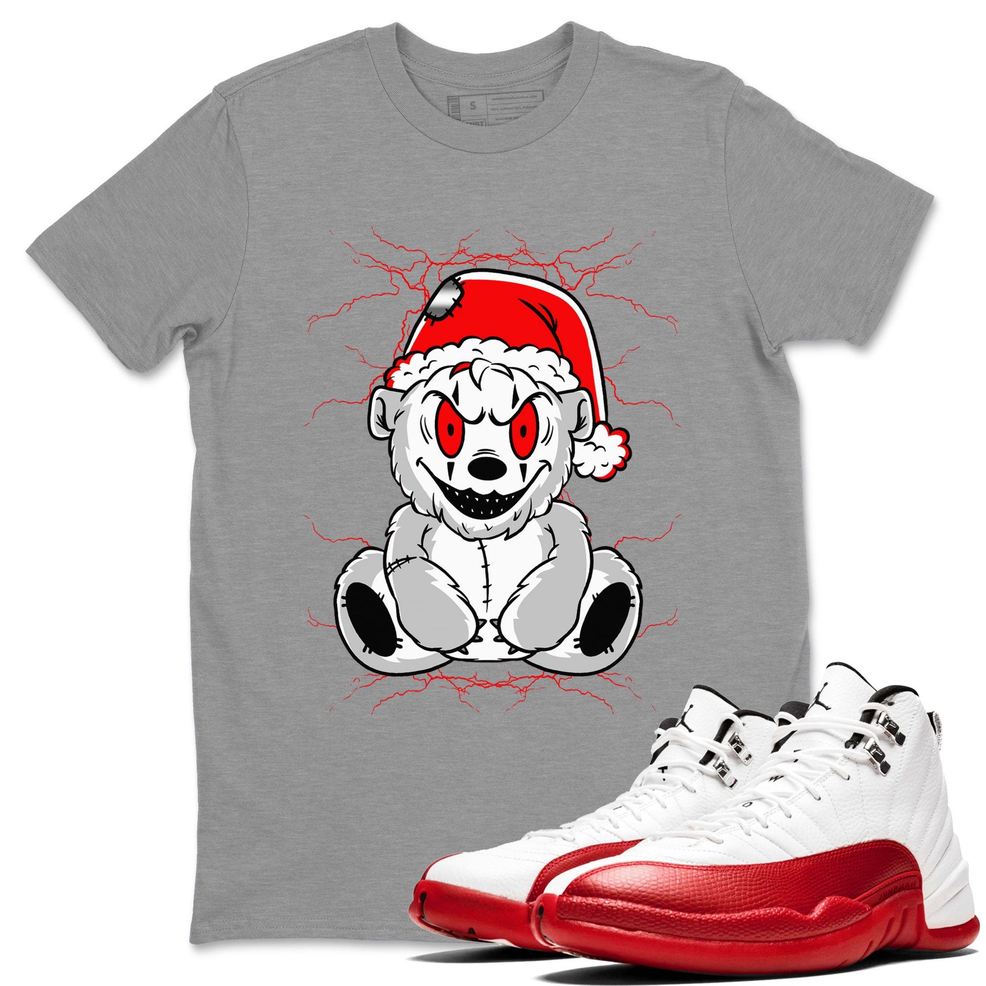 Air Jordan 12 Cherry shirt to match jordans Creepy Bear sneaker matching t-shirt 12s Cherry SNRT Sneaker Release Tees Unisex Heather Grey 1 T-Shirt