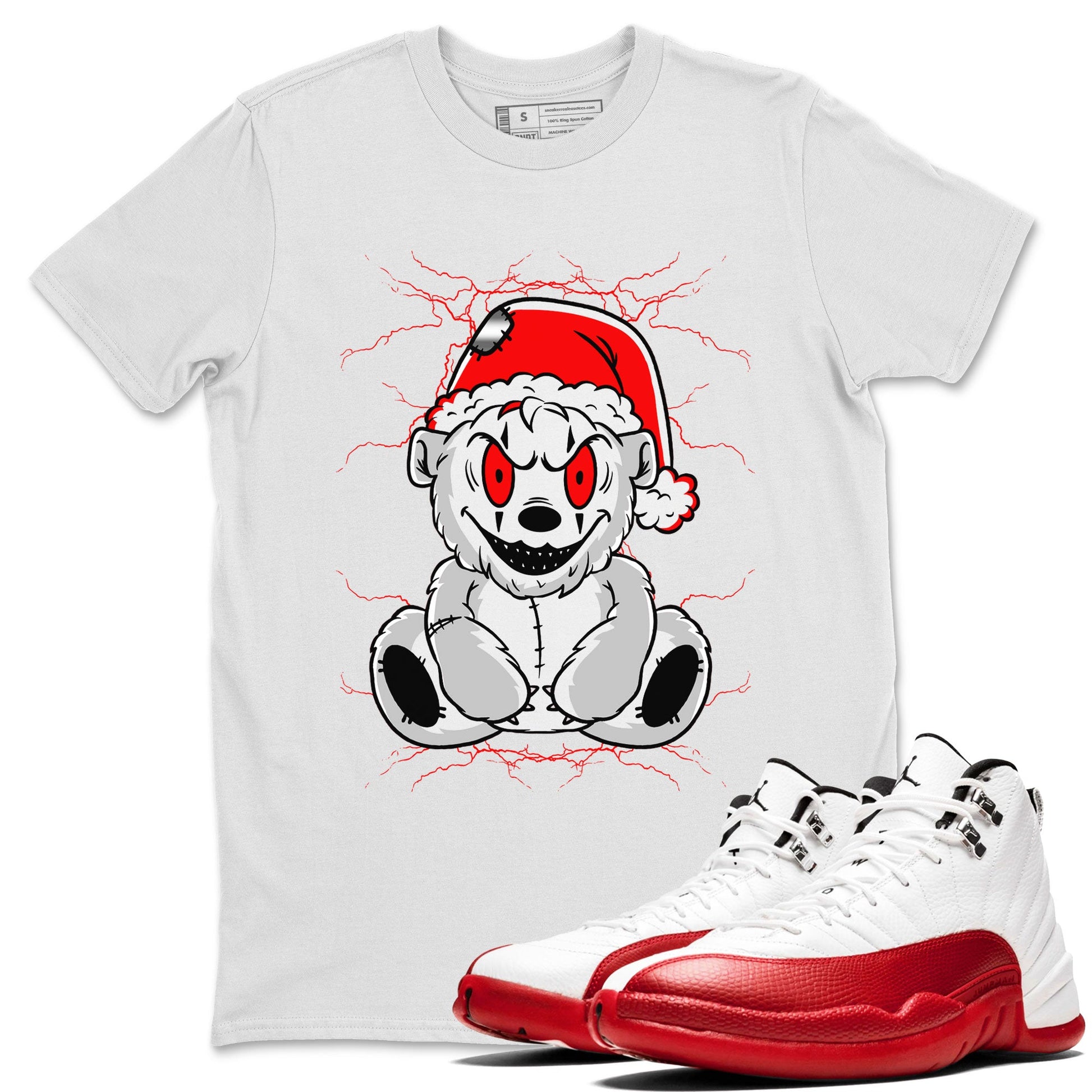 Air Jordan 12 Cherry shirt to match jordans Creepy Bear sneaker matching t-shirt 12s Cherry SNRT Sneaker Release Tees Unisex White 1 T-Shirt