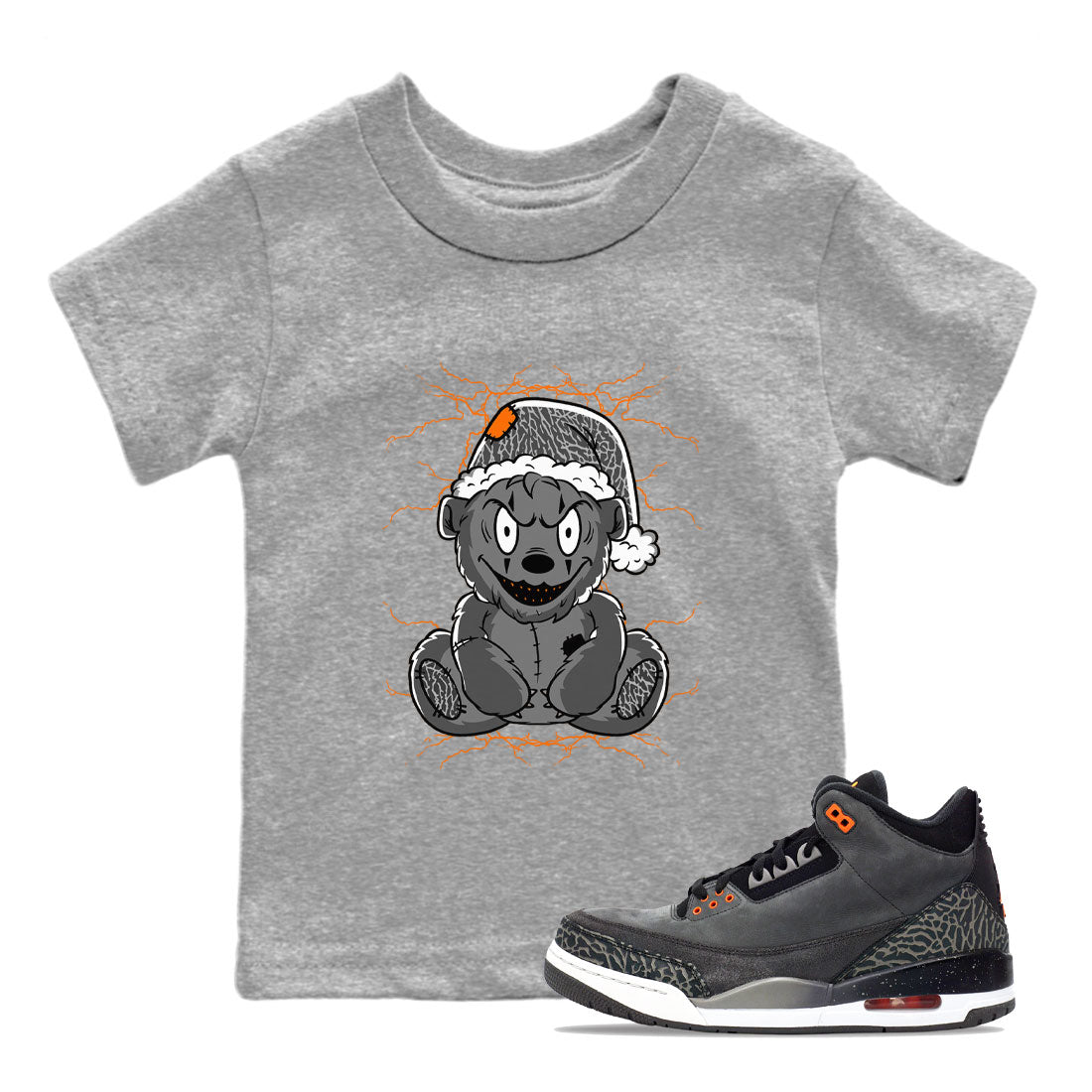 Air Jordan 3 Fear shirt to match jordans Creepy Bear sneaker tees Air Jordan 3 Retro Fear SNRT Sneaker Release Tees Crew Neck T-ShirtBaby Toddler Heather Grey 1 T-Shirt