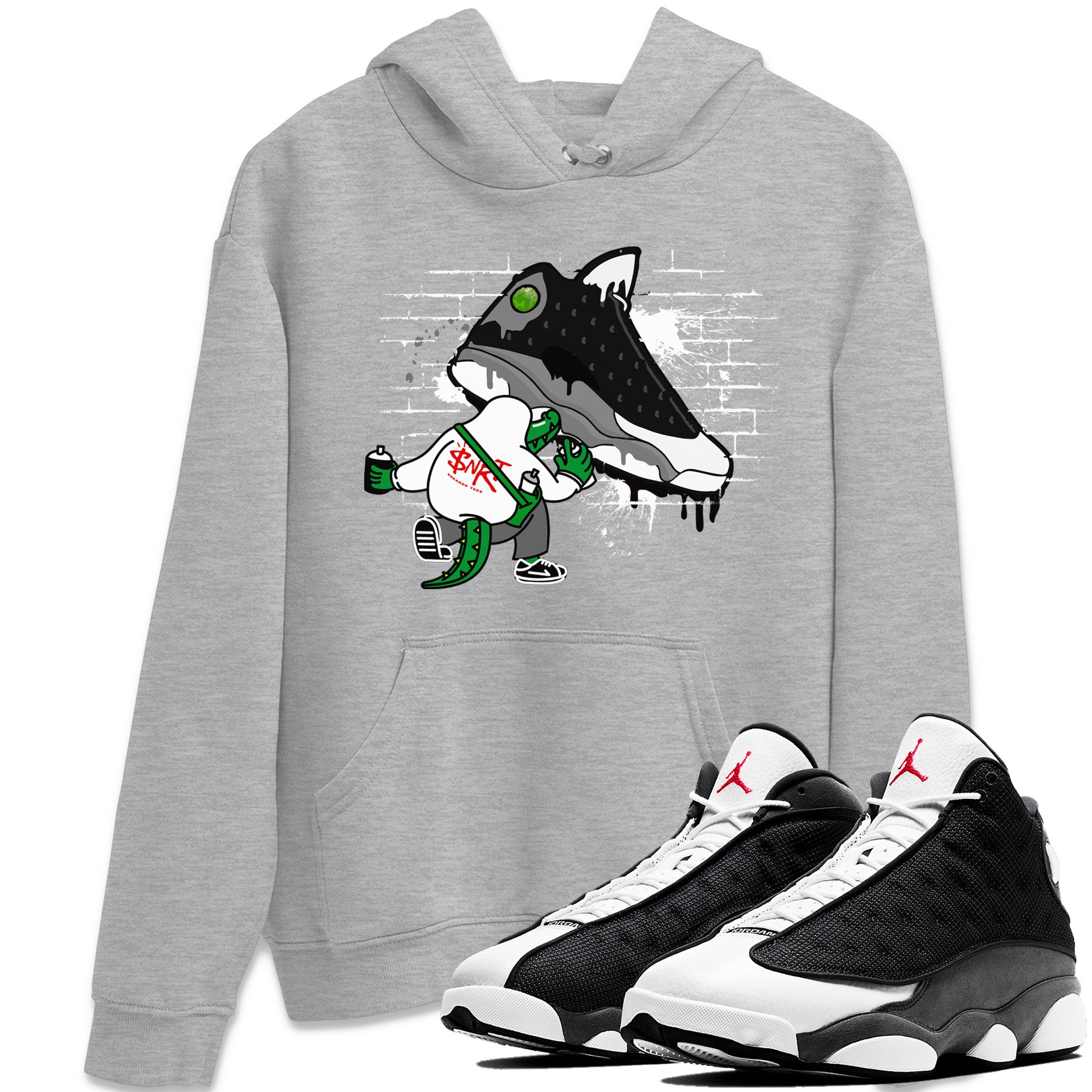Air Jordan 13 Black Flint Sneaker Match Tees Crocodile Artist Sneaker Tees Air Jordan 13 Retro Black Flint Sneaker Release Tees Unisex Shirts Heather Grey 1