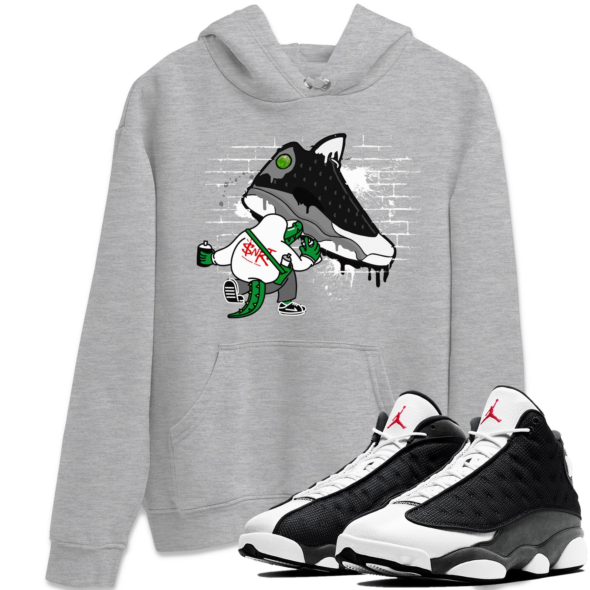 Air Jordan 13 Black Flint Sneaker Match Tees Crocodile Artist Sneaker Tees Air Jordan 13 Retro Black Flint Sneaker Release Tees Unisex Shirts Heather Grey 1