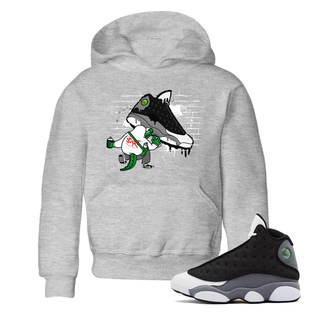 Air Jordan 13 Black Flint Sneaker Match Tees Crocodile Artist Sneaker Tees Air Jordan 13 Retro Black Flint Sneaker Release Tees Kids Shirts Heather Grey 1