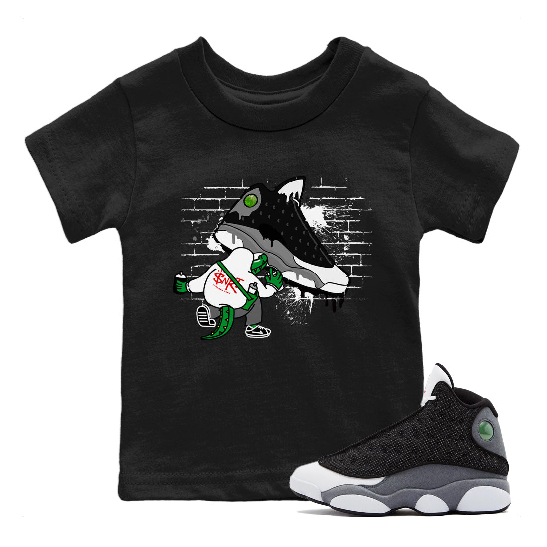 Air Jordan 13 Black Flint Sneaker Match Tees Crocodile Artist Sneaker Tees Air Jordan 13 Retro Black Flint Sneaker Release Tees Kids Shirts Black 1