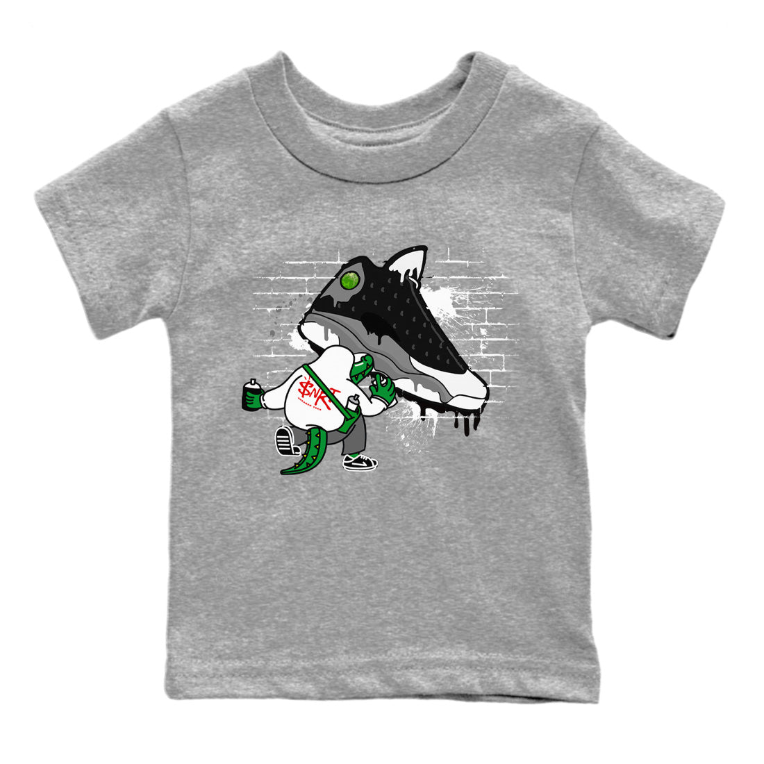 Air Jordan 13 Black Flint Sneaker Match Tees Crocodile Artist Sneaker Tees Air Jordan 13 Retro Black Flint Sneaker Release Tees Kids Shirts Heather Grey 2
