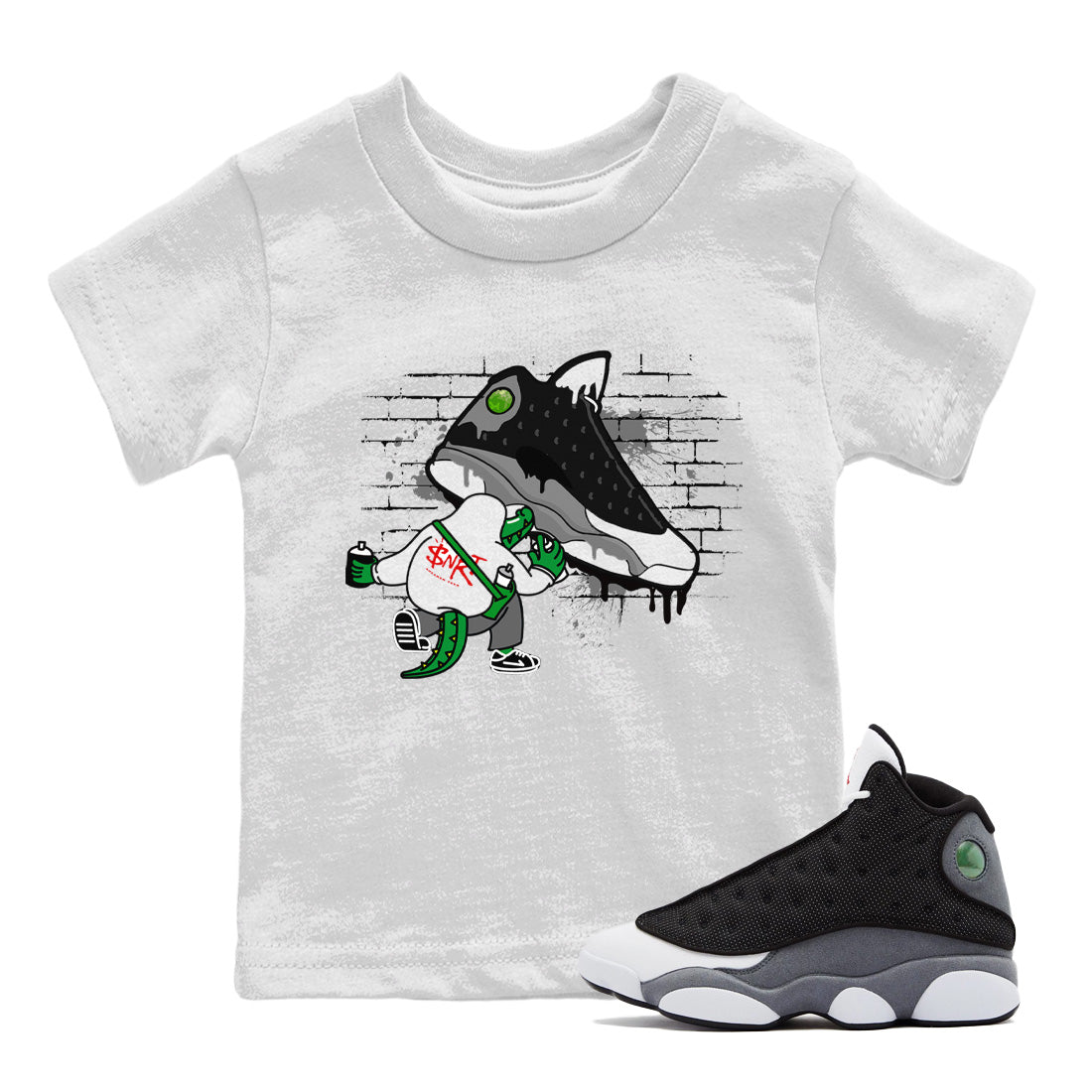 Air Jordan 13 Black Flint Sneaker Match Tees Crocodile Artist Sneaker Tees Air Jordan 13 Retro Black Flint Sneaker Release Tees Kids Shirts White 1
