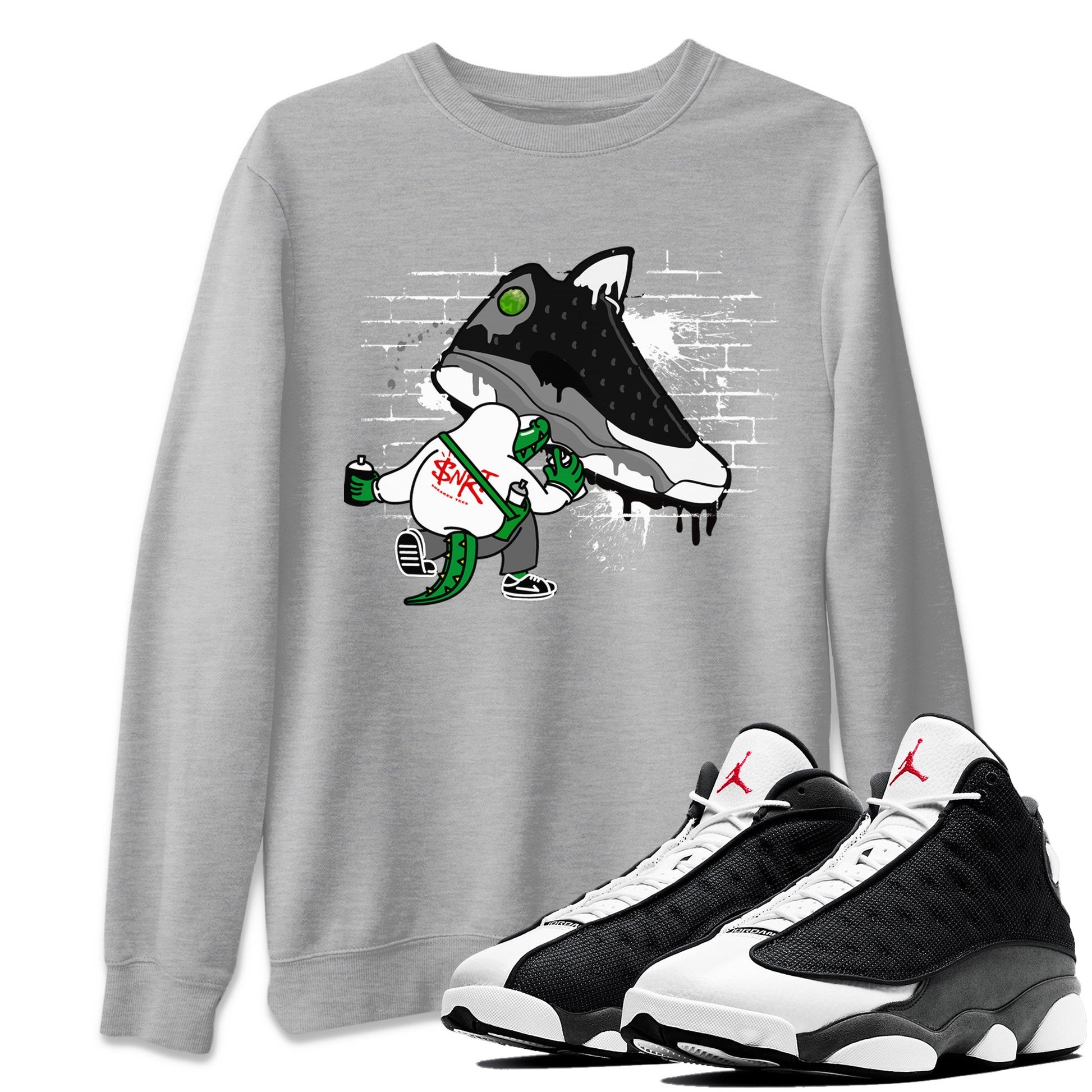 Air Jordan 13 Black Flint Sneaker Match Tees Crocodile Artist Sneaker Tees Air Jordan 13 Retro Black Flint Sneaker Release Tees Unisex Shirts Heather Grey 1