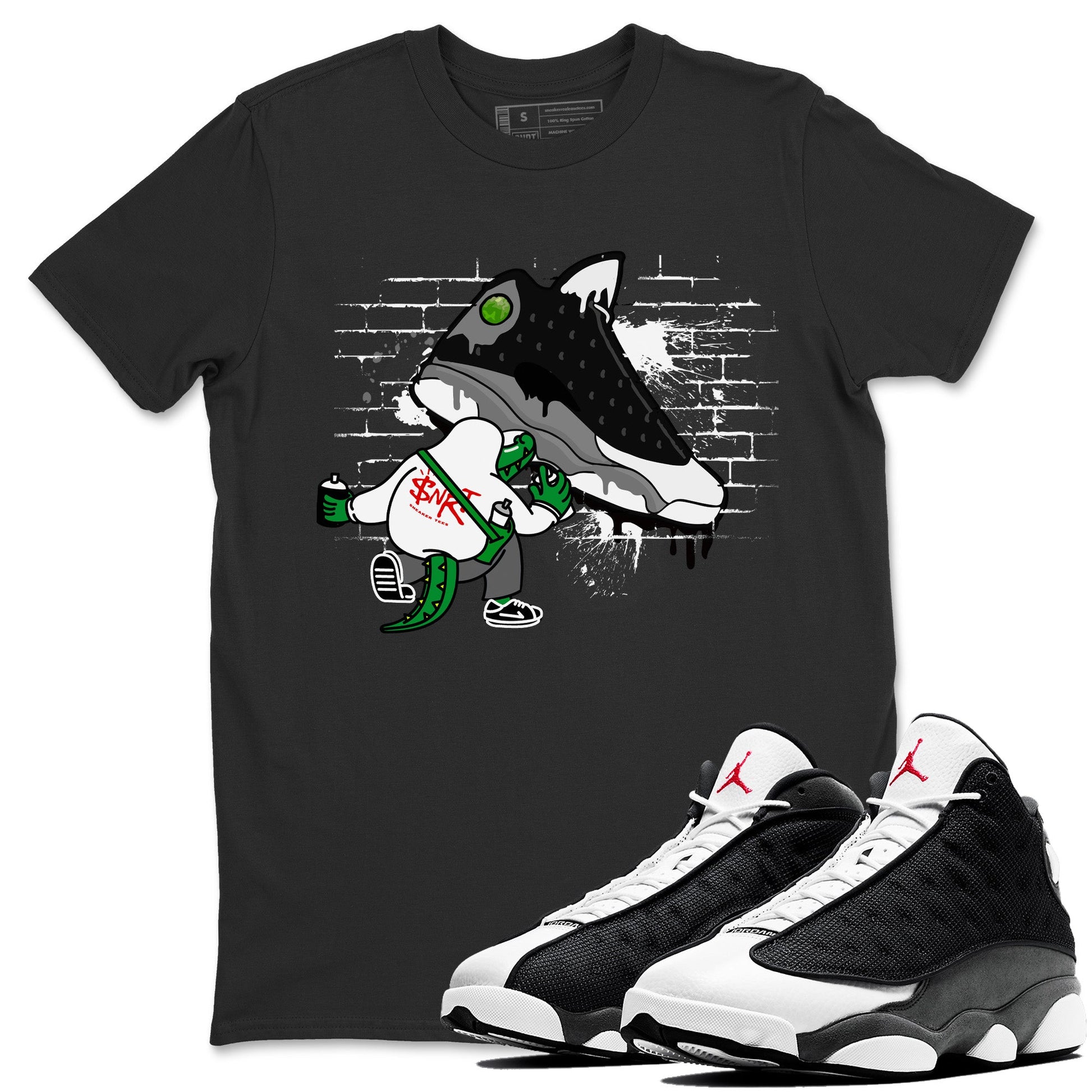Air Jordan 13 Black Flint Sneaker Match Tees Crocodile Artist Sneaker Tees Air Jordan 13 Retro Black Flint Sneaker Release Tees Unisex Shirts Black 1