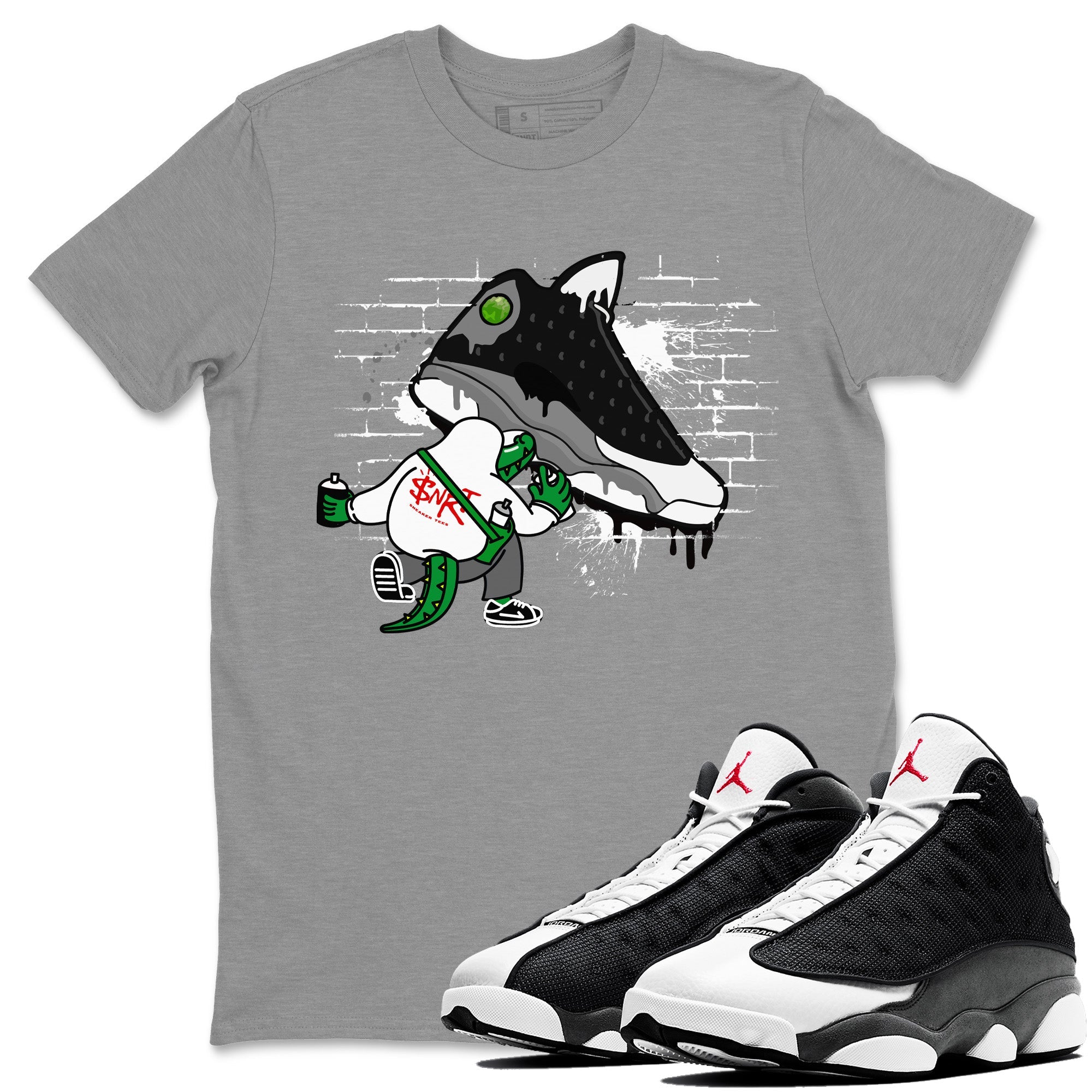 Air Jordan 13 Black Flint Sneaker Match Tees Crocodile Artist Sneaker Tees Air Jordan 13 Retro Black Flint Sneaker Release Tees Unisex Shirts Heather Grey 1