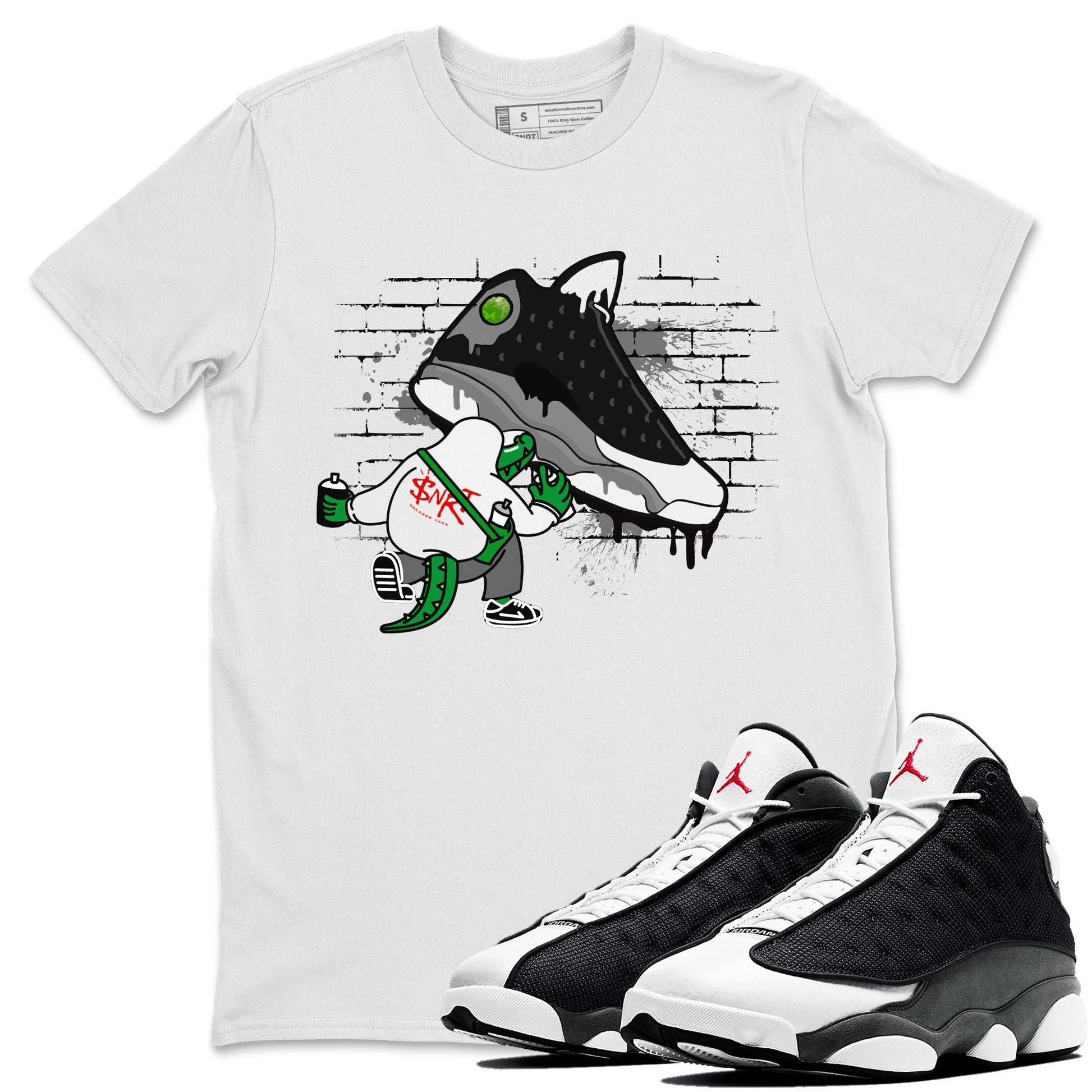 Air Jordan 13 Black Flint Sneaker Match Tees Crocodile Artist Sneaker Tees Air Jordan 13 Retro Black Flint Sneaker Release Tees Unisex Shirts White 1