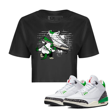 AJ3 Lucky Green Sneaker Match Tees Crocodile Artist Sneaker Tees Air Jordan 3 Lucky Green Sneaker Release Tees Women's Shirts Black 1