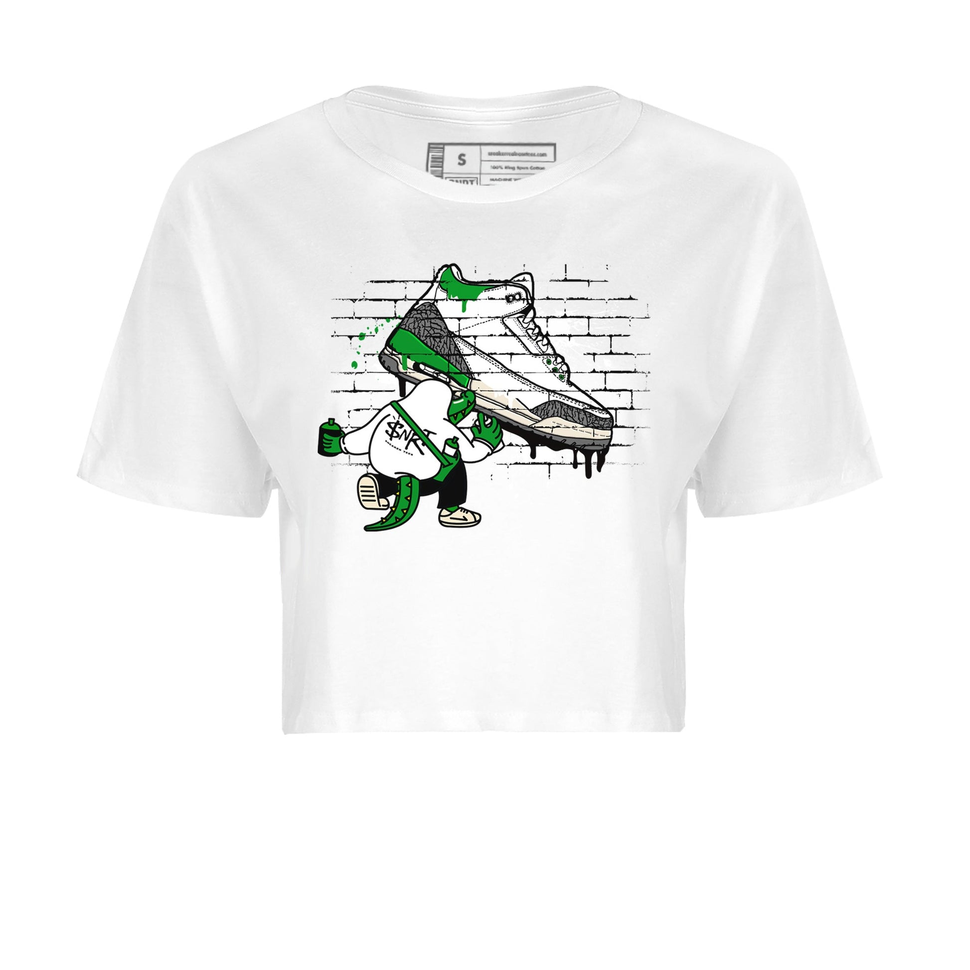 AJ3 Lucky Green Sneaker Match Tees Crocodile Artist Sneaker Tees Air Jordan 3 Lucky Green Sneaker Release Tees Women's Shirts White 2