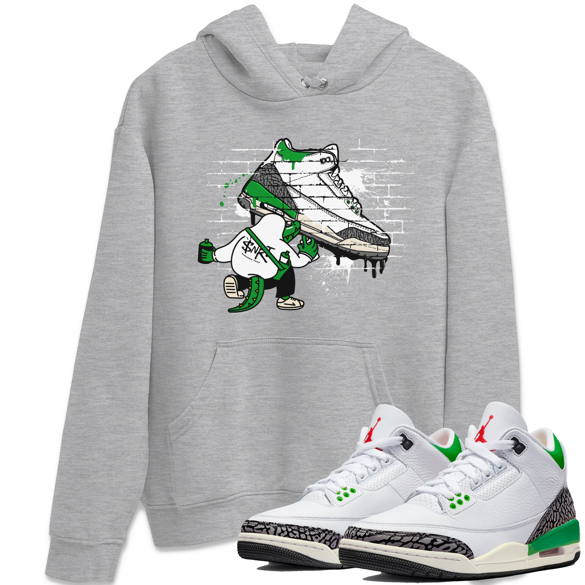 AJ3 Lucky Green Sneaker Match Tees Crocodile Artist Sneaker Tees Air Jordan 3 Lucky Green Sneaker Release Tees Unisex Shirts Heather Grey 1