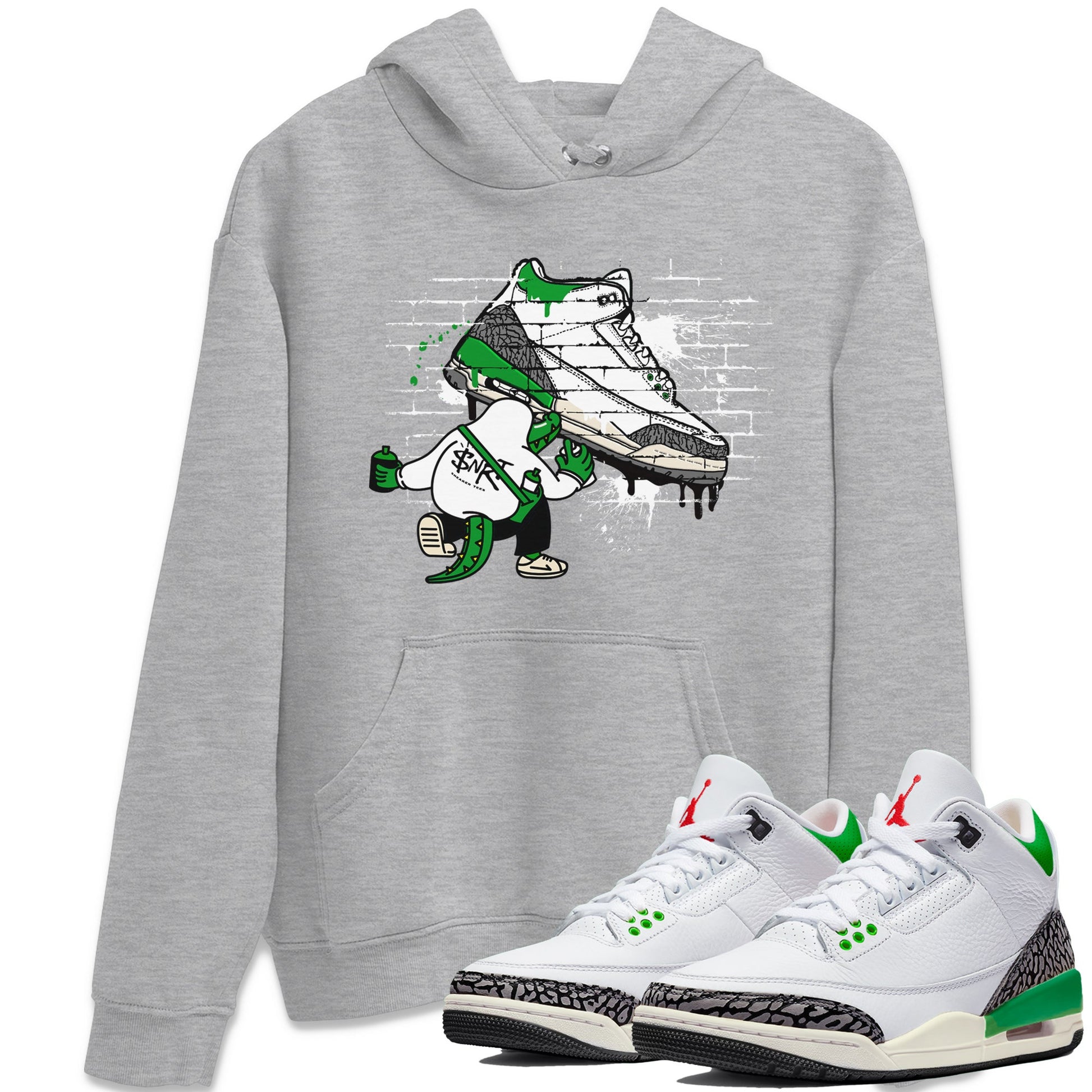 AJ3 Lucky Green Sneaker Match Tees Crocodile Artist Sneaker Tees Air Jordan 3 Lucky Green Sneaker Release Tees Unisex Shirts Heather Grey 1