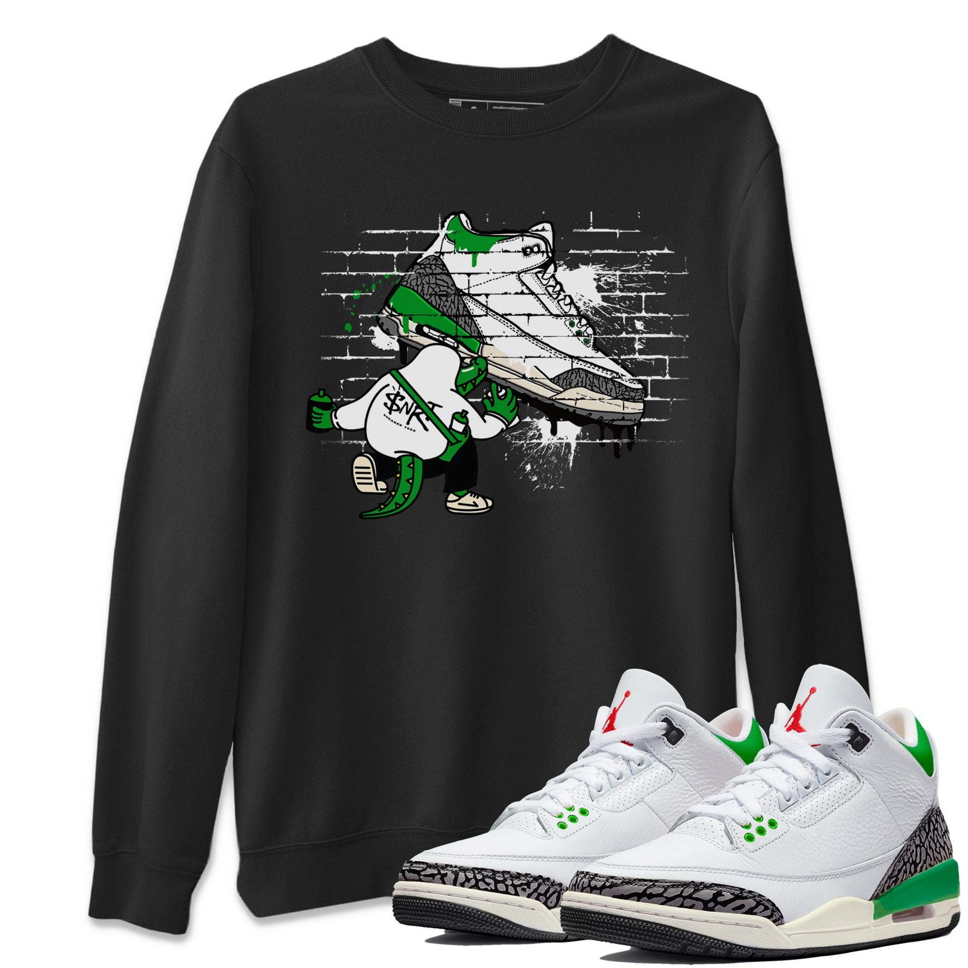 AJ3 Lucky Green Sneaker Match Tees Crocodile Artist Sneaker Tees Air Jordan 3 Lucky Green Sneaker Release Tees Unisex Shirts Black 1