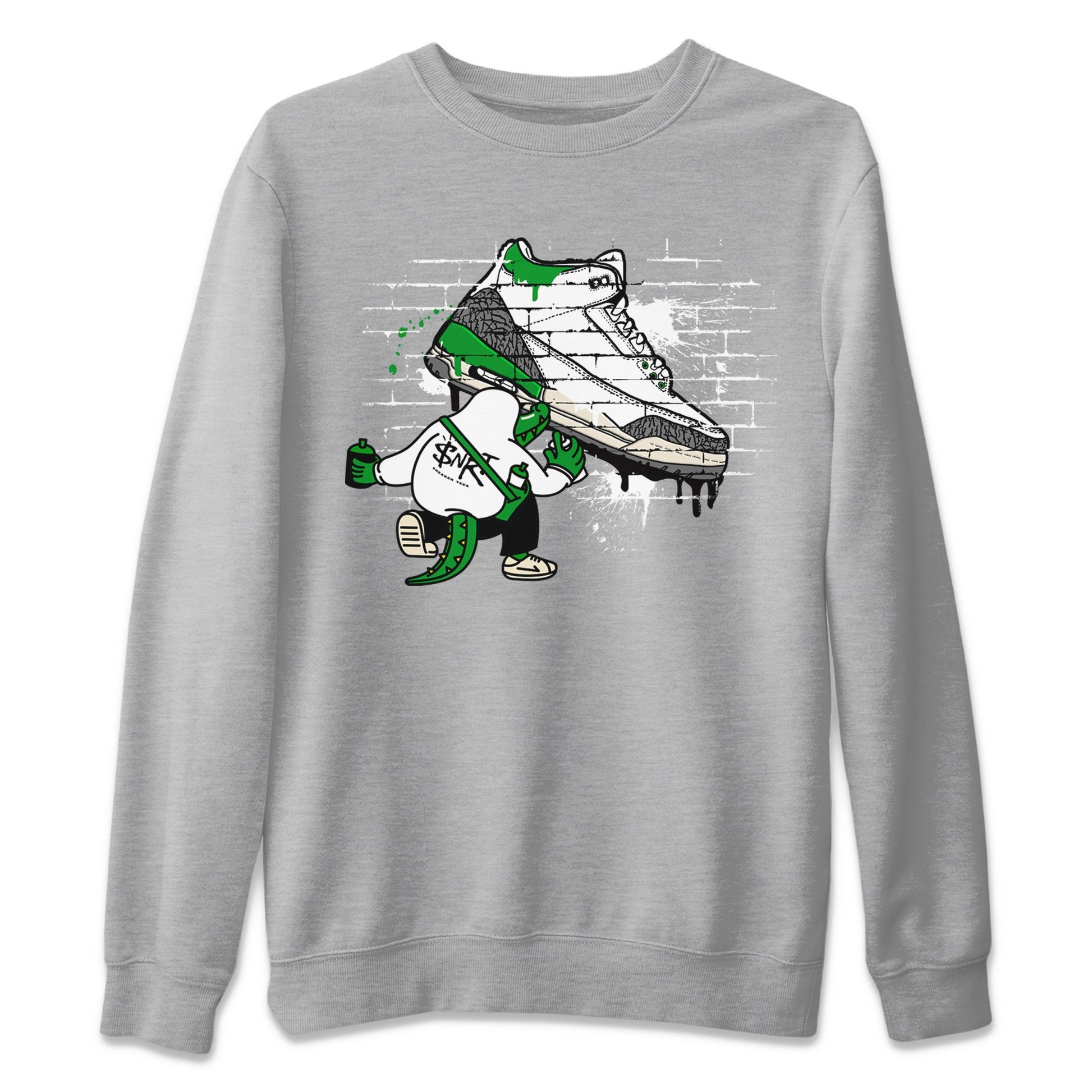 AJ3 Lucky Green Sneaker Match Tees Crocodile Artist Sneaker Tees Air Jordan 3 Lucky Green Sneaker Release Tees Unisex Shirts Heather Grey 2