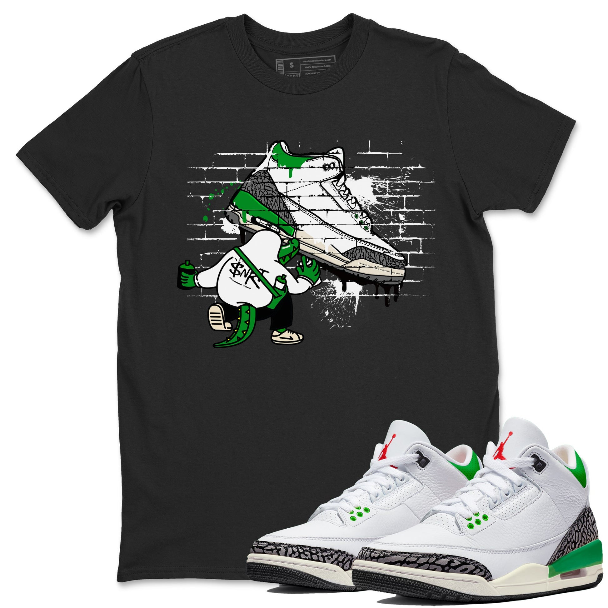 AJ3 Lucky Green Sneaker Match Tees Crocodile Artist Sneaker Tees Air Jordan 3 Lucky Green Sneaker Release Tees Unisex Shirts Black 1
