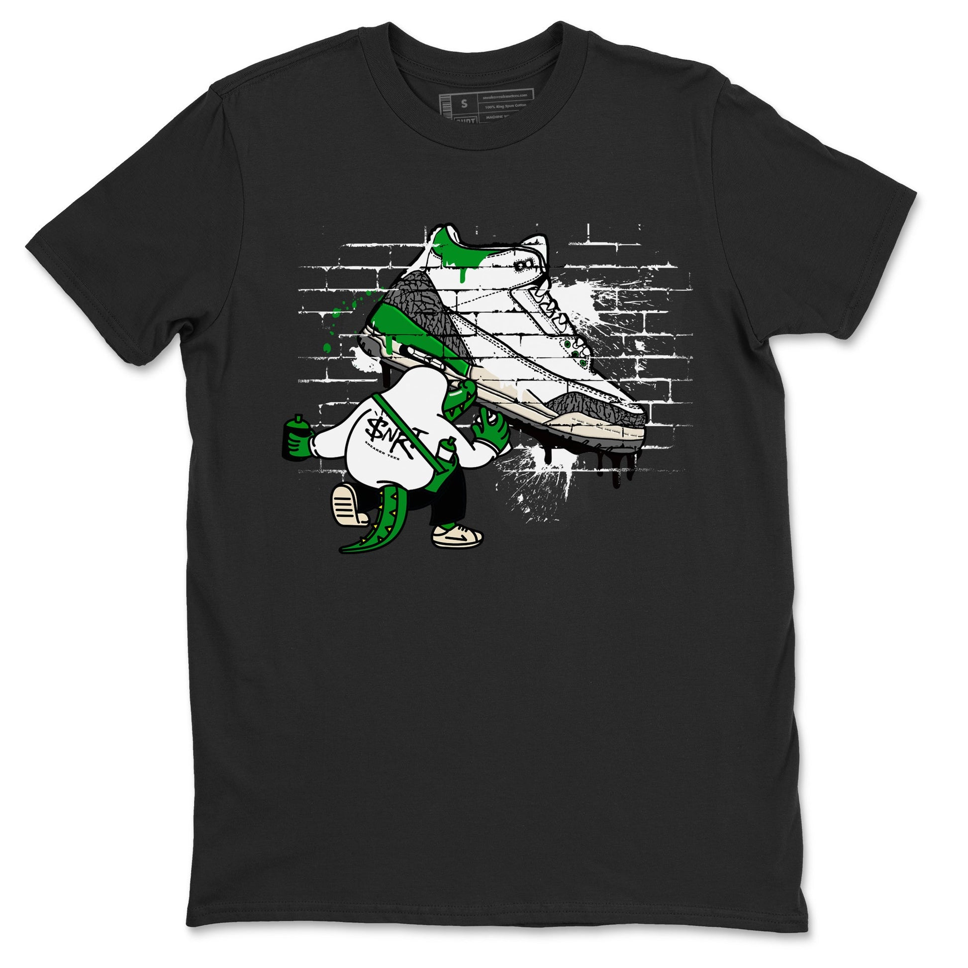 AJ3 Lucky Green Sneaker Match Tees Crocodile Artist Sneaker Tees Air Jordan 3 Lucky Green Sneaker Release Tees Unisex Shirts Black 2