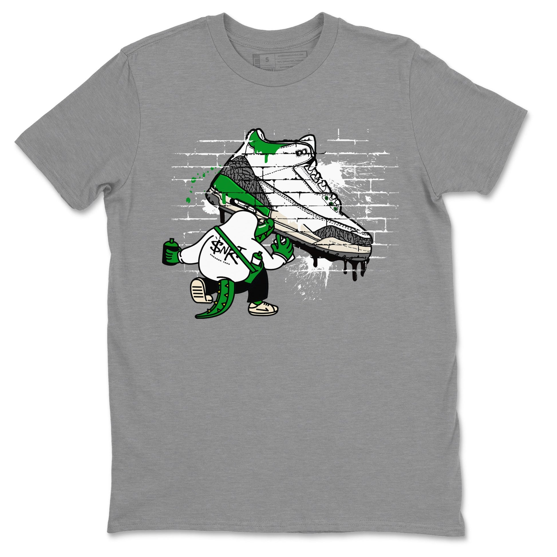 AJ3 Lucky Green Sneaker Match Tees Crocodile Artist Sneaker Tees Air Jordan 3 Lucky Green Sneaker Release Tees Unisex Shirts Heather Grey 2